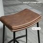 Voir la diapositive 5 : HOMCOM Lot de 2 tabourets de bar Vintage avec repose-pied piètement acier noir assise incurvée tissu marron effet vieilli