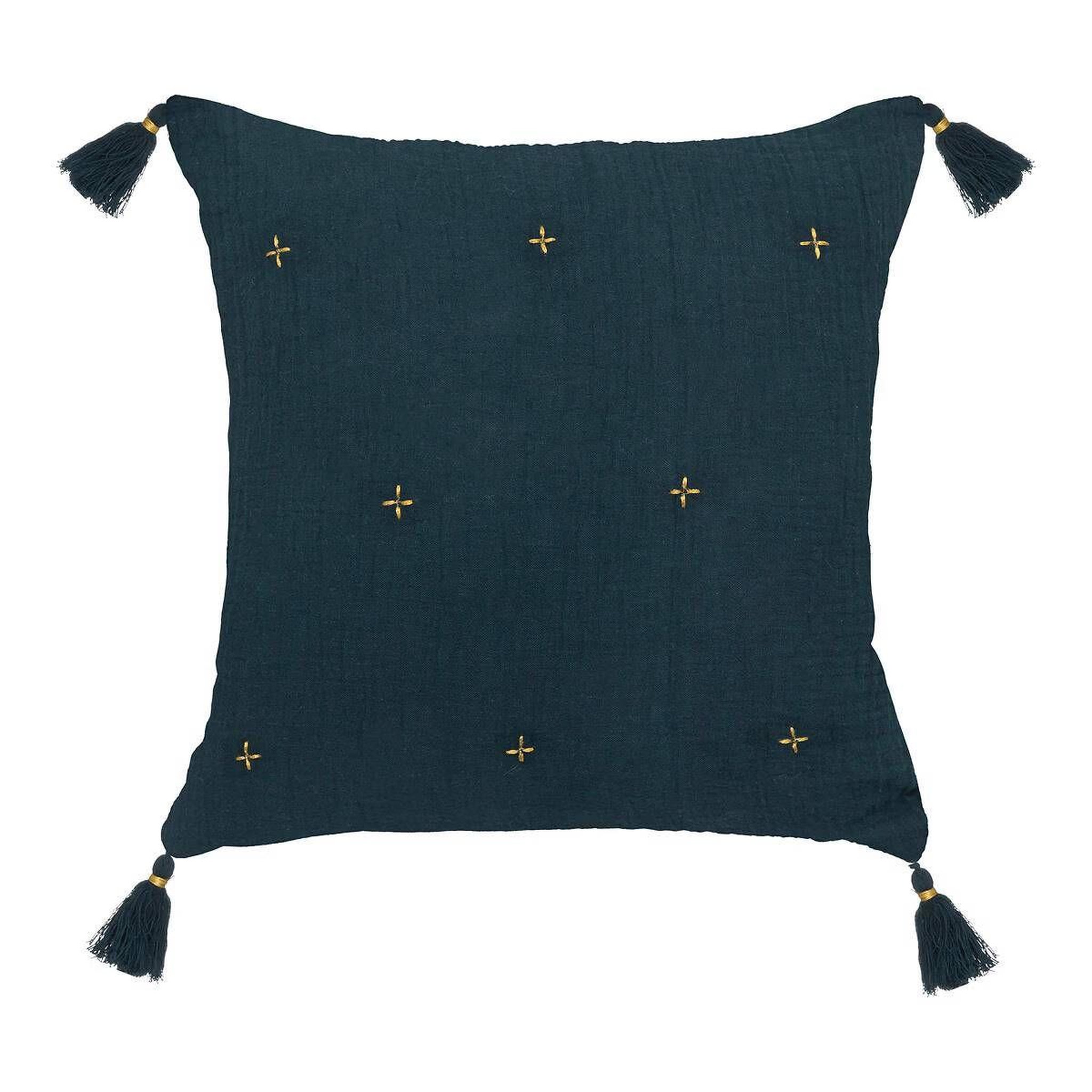 ATMOSPHERA Coussin déco à pompons  millo  40x40cm bleu pétrole
