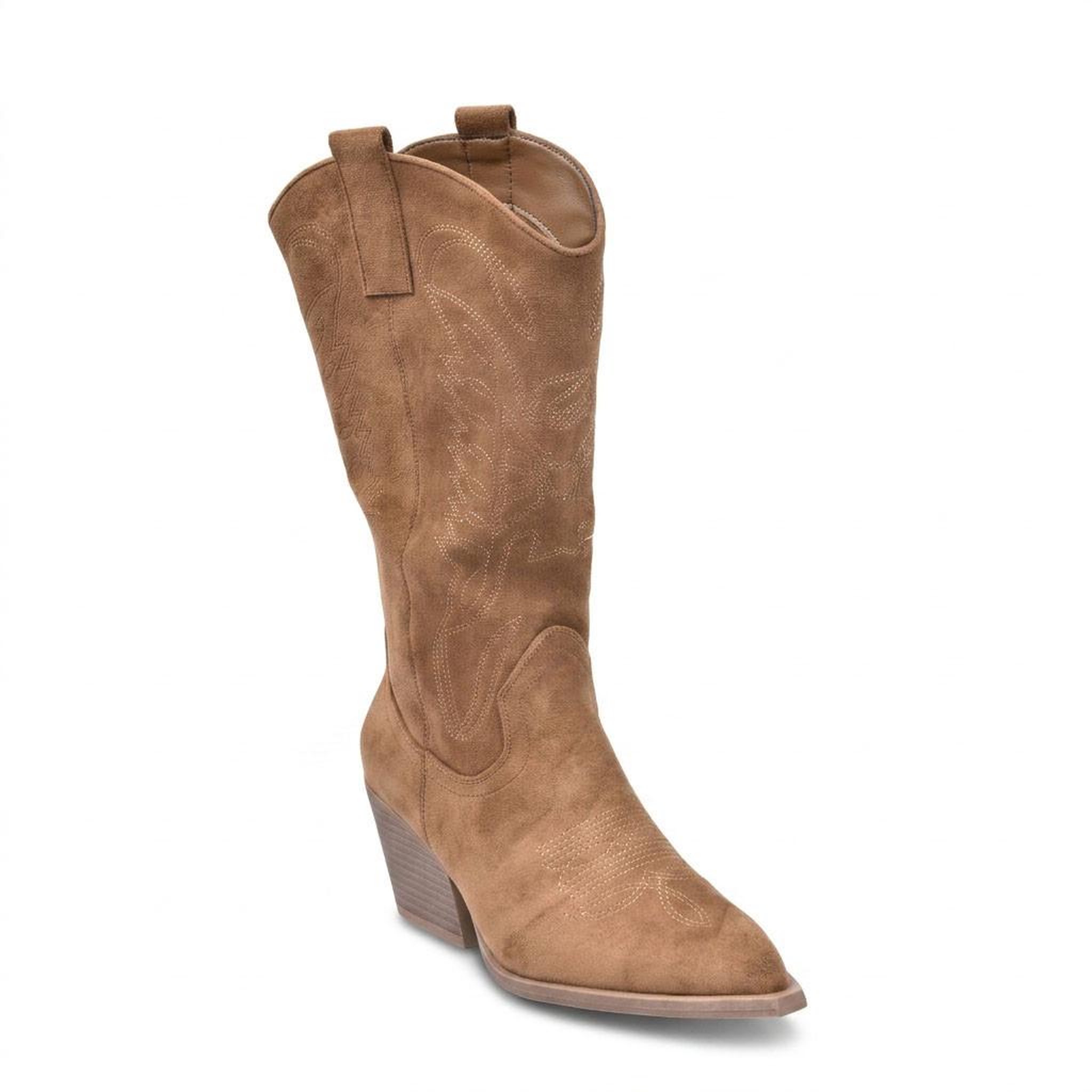 OZABI OZABI Bottes Santiag Femme Haute Tige Suédine Talon Bloc 6 cm Bout Pointu. Coloris disponibles : Marron