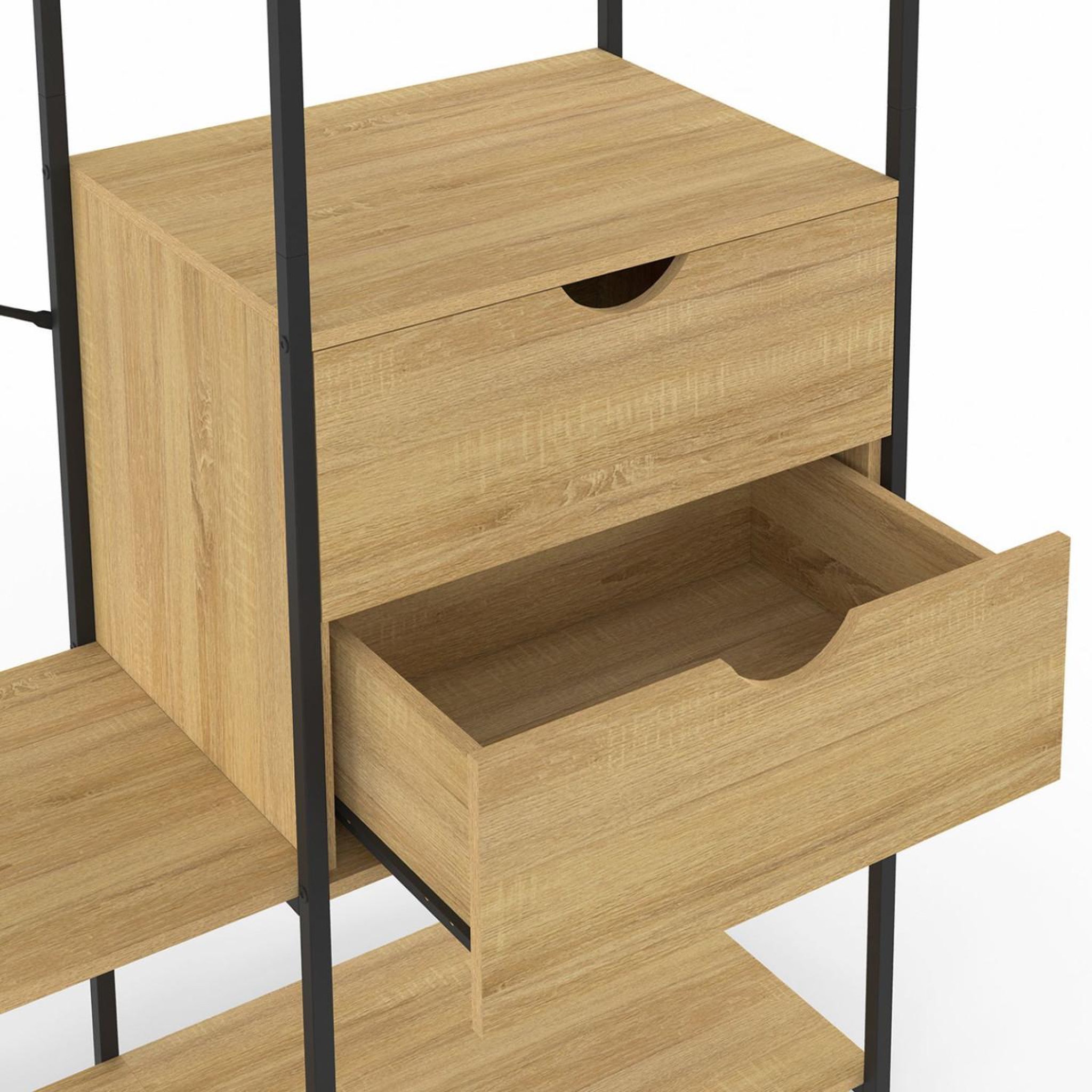 Voir la diapositive 5 : ID MARKET Dressing penderie avec étagères et 2 tiroirs l. 130 cm detroit design industriel