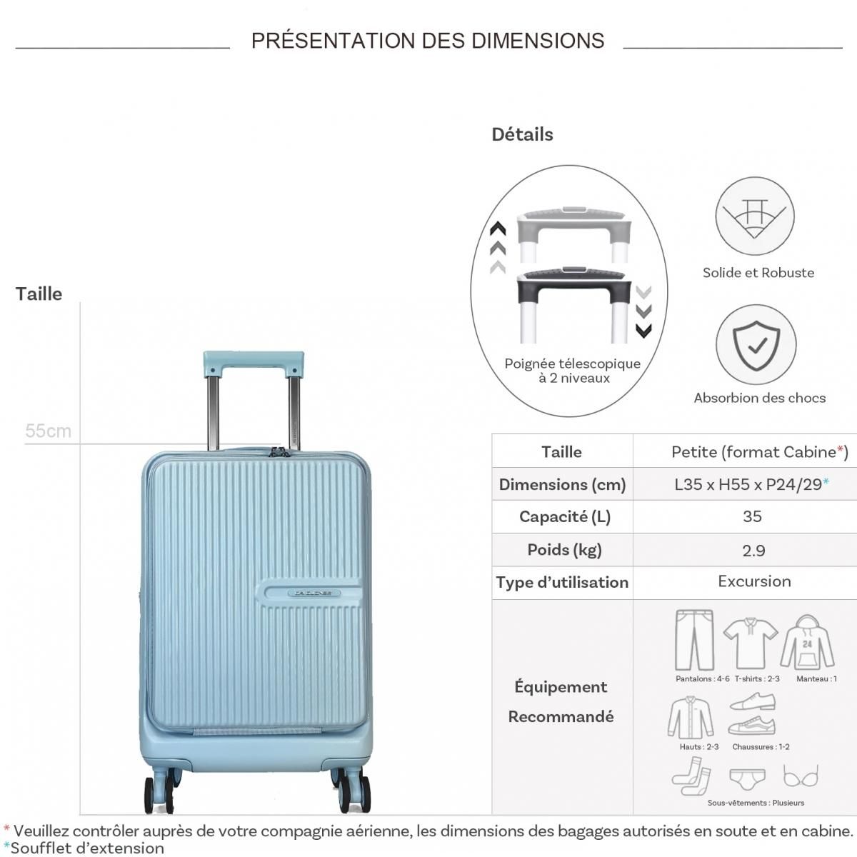 David Jones Valise cabine rigide porte-ordinateur 16  TSA 55cm