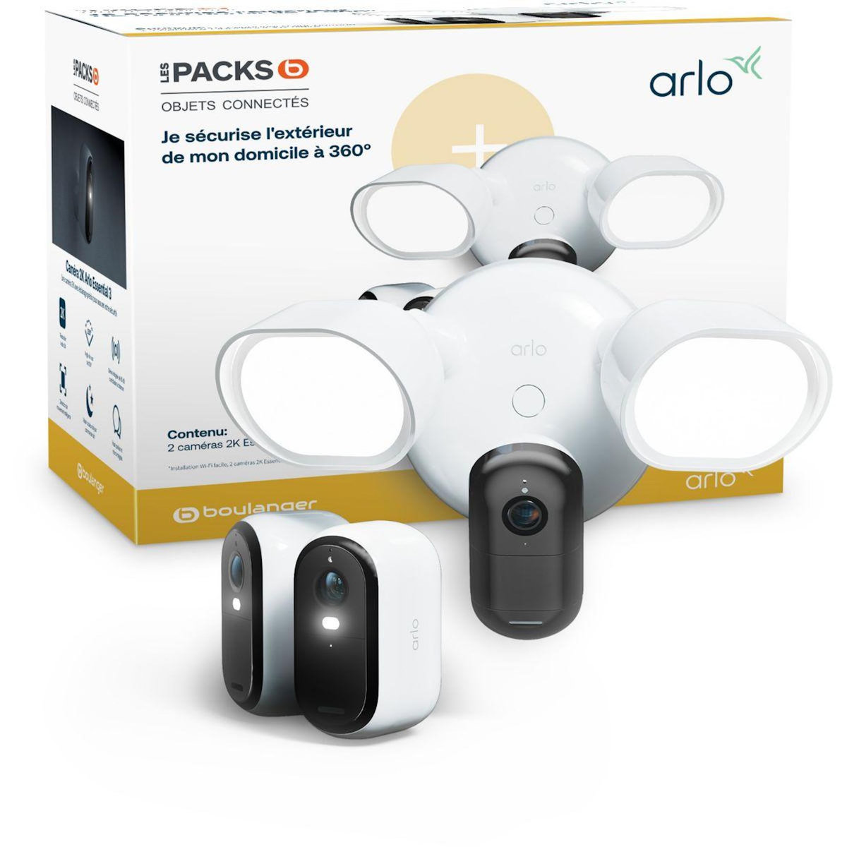 ARLO Caméra de surveillance 2 caméras Essential 3 2K + 1 floodlight