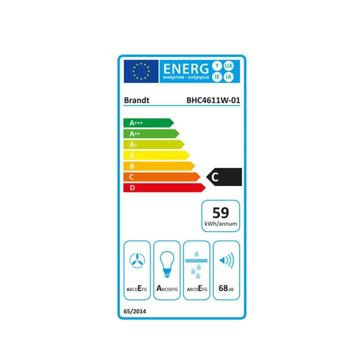 BRANDT Hotte visière 60cm 319m3/h blanc - BHC4611W