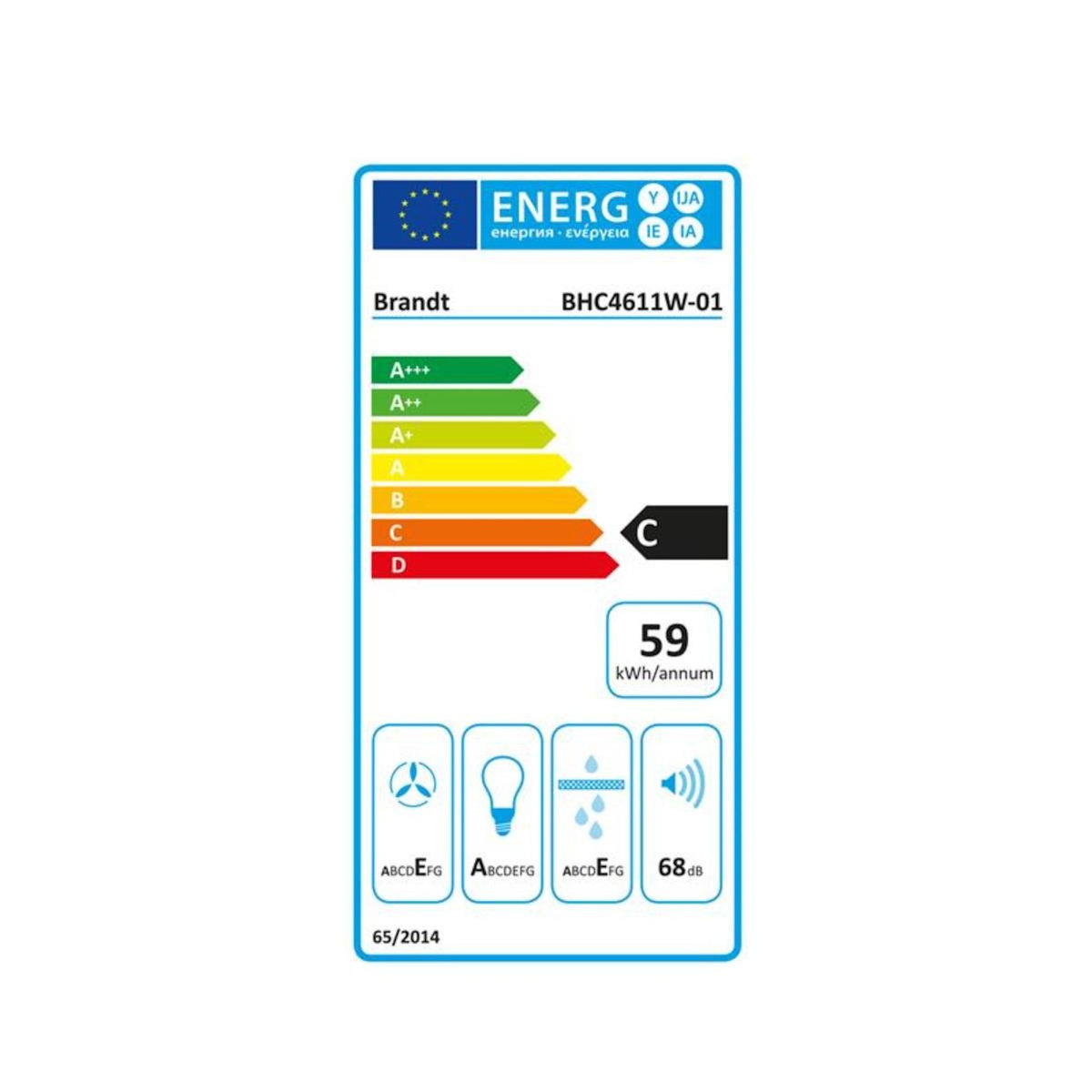 BRANDT Hotte visière 60cm 319m3/h blanc - BHC4611W