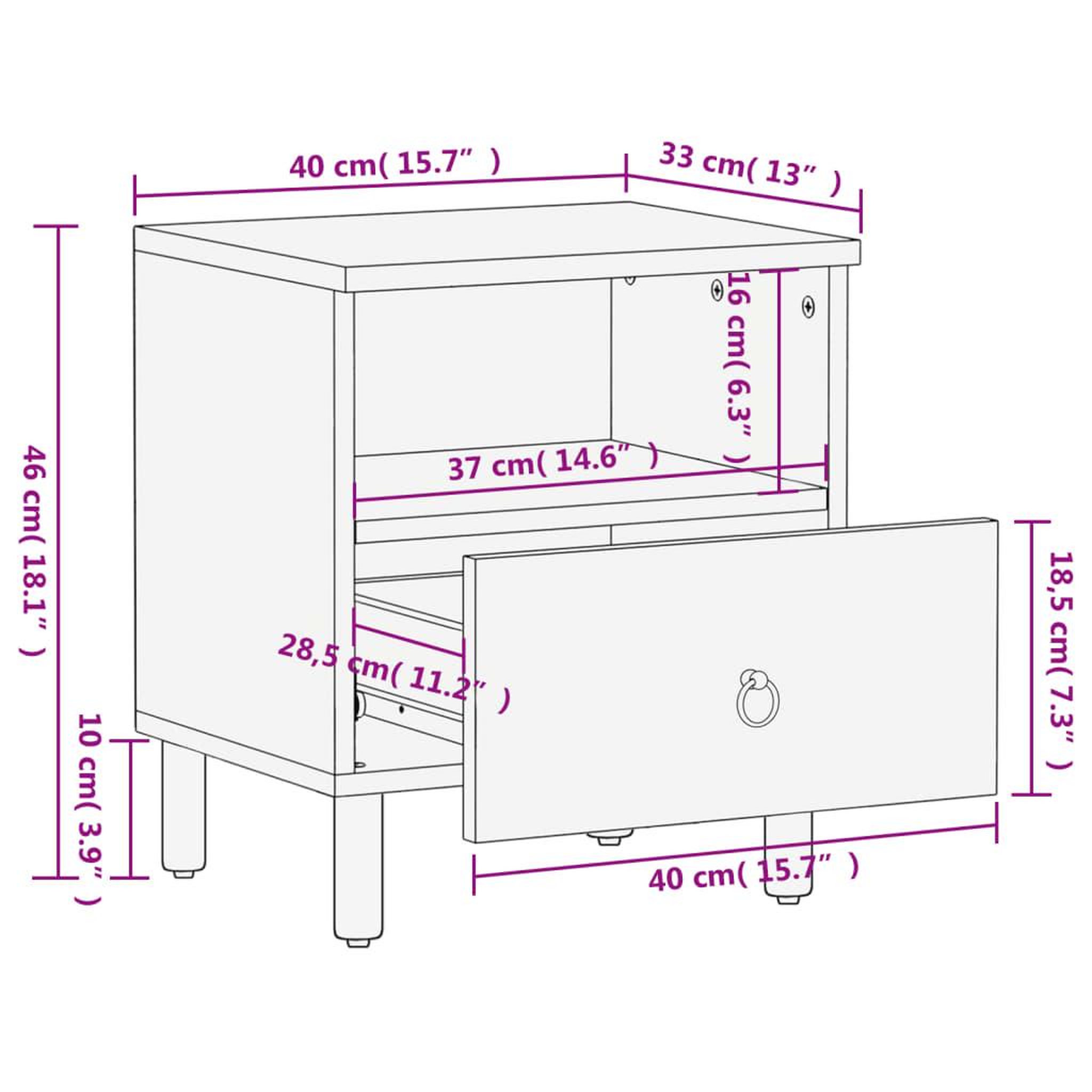 Voir la diapositive 6 : VIDAXL Table de chevet 40x33x46 cm Bois de manguier solide