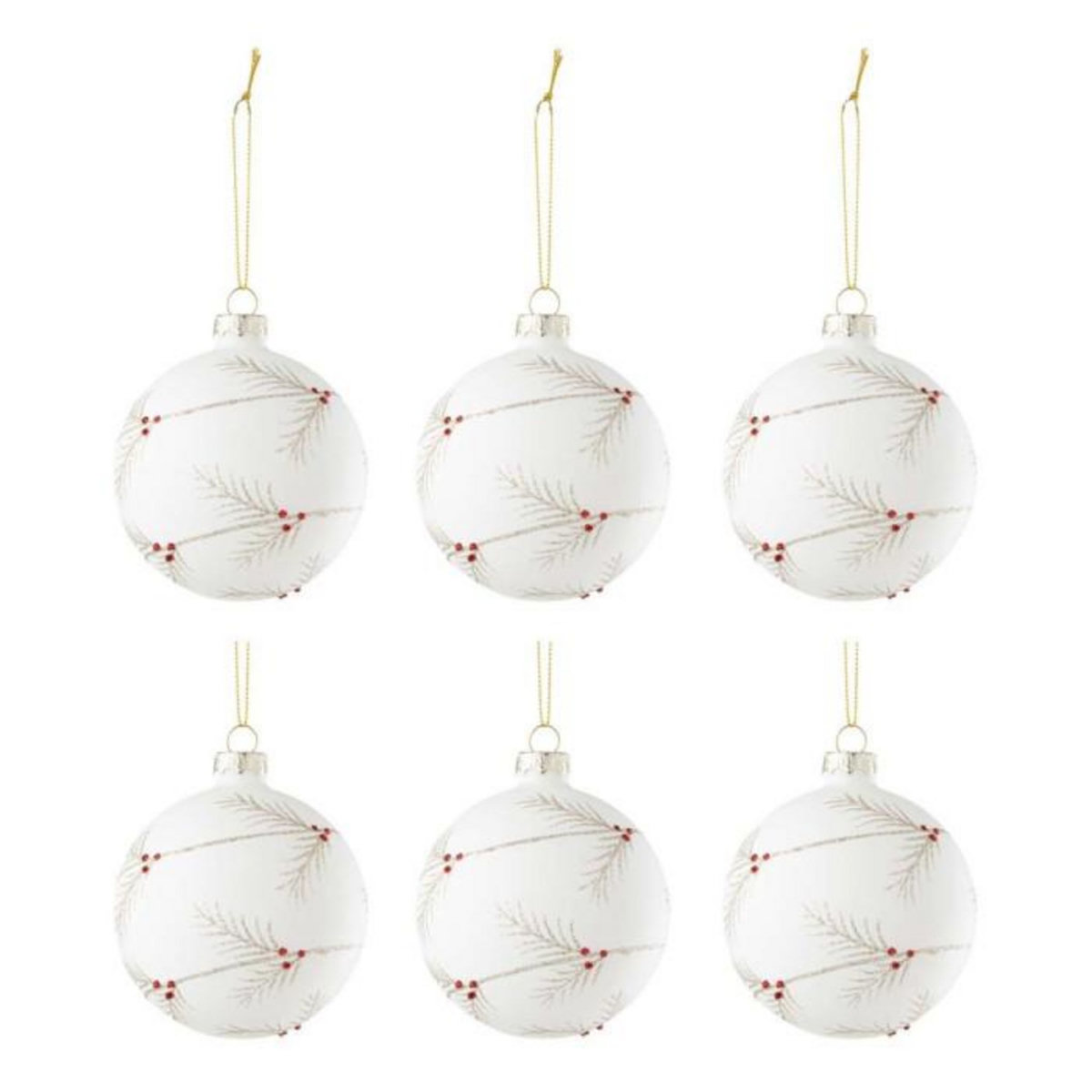 Paris Prix Lot de 6 Boules de Noël Paillettes  Houx  8cm Blanc