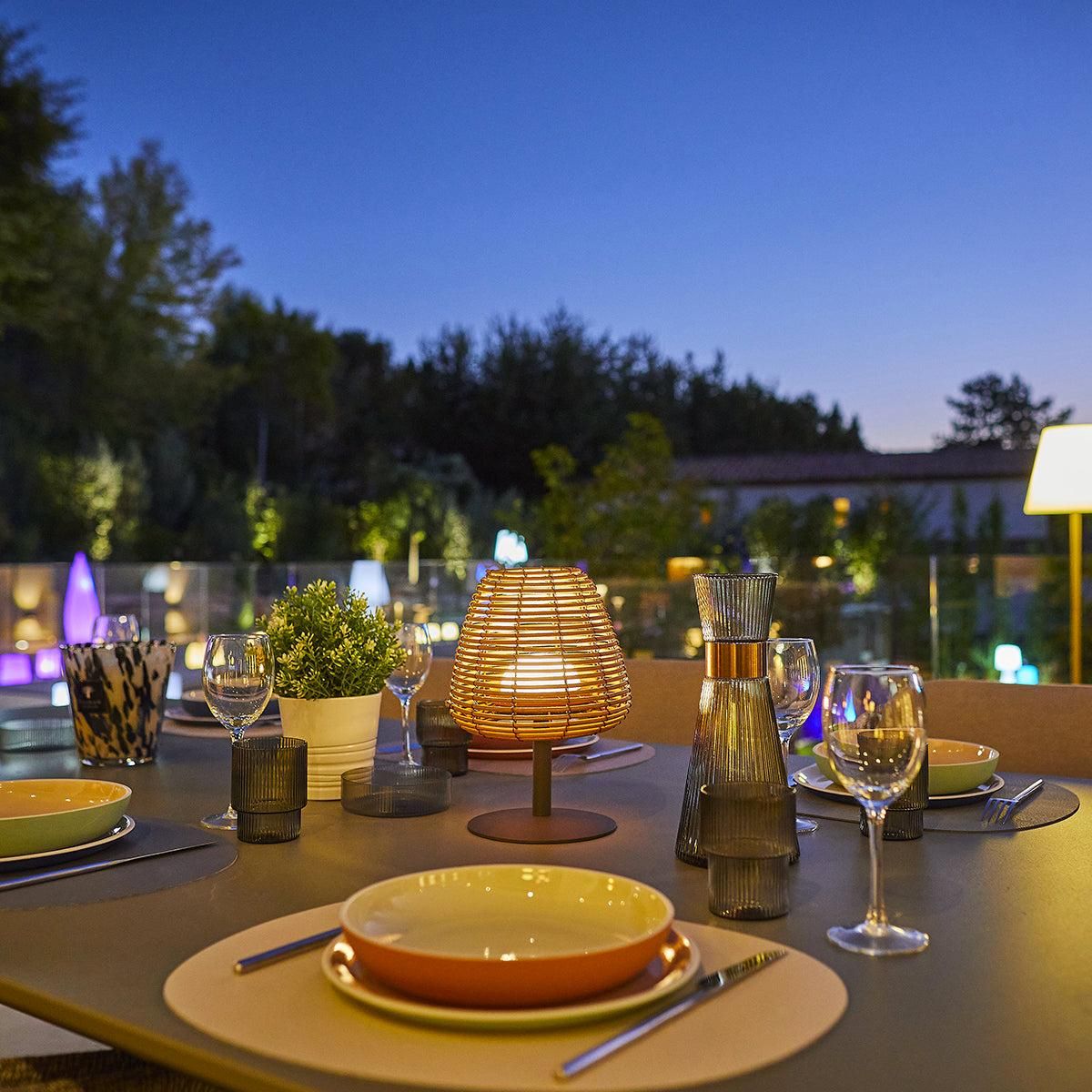 Lumisky Lampe de table sans fil LED STANDY MINI Beige Rotin H25CM