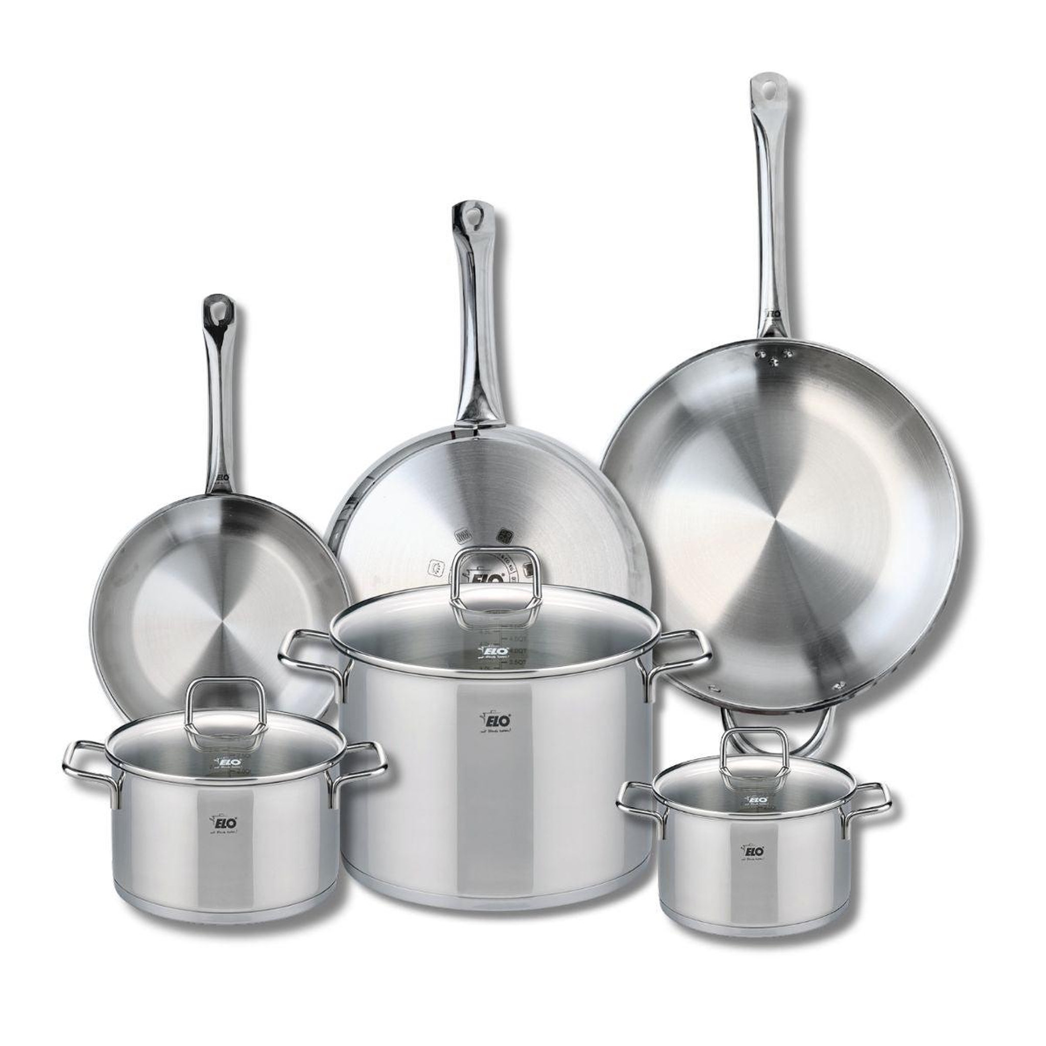 ELO Ensemble de 3 poêles de cuisson 24, 28 et 32 cm et 3 faitouts 16, 20 et 26 cm elo profi citrin