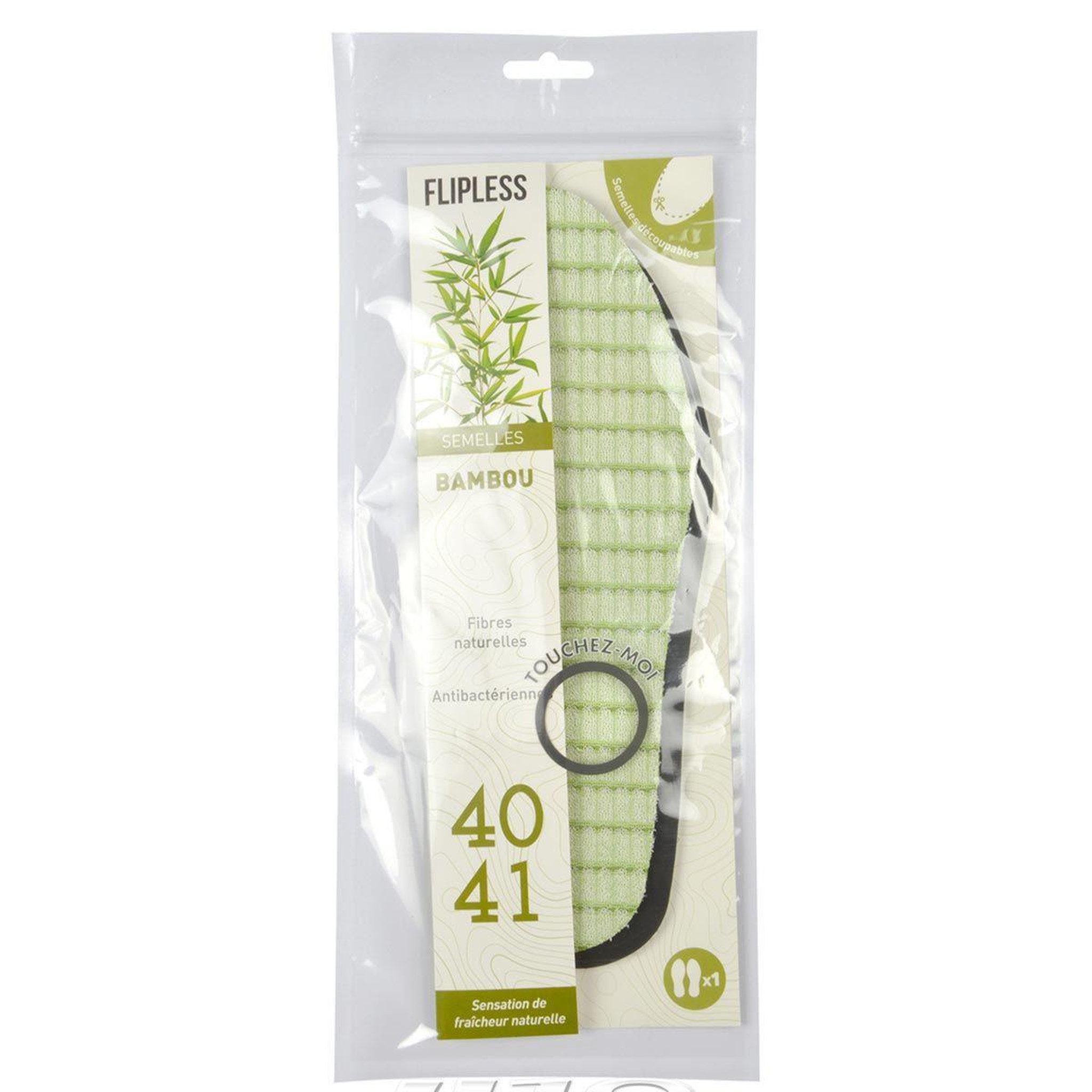 Voir la diapositive 2 : FLIPLESS Semelles chaussures  bambou  taille 40/41 vert