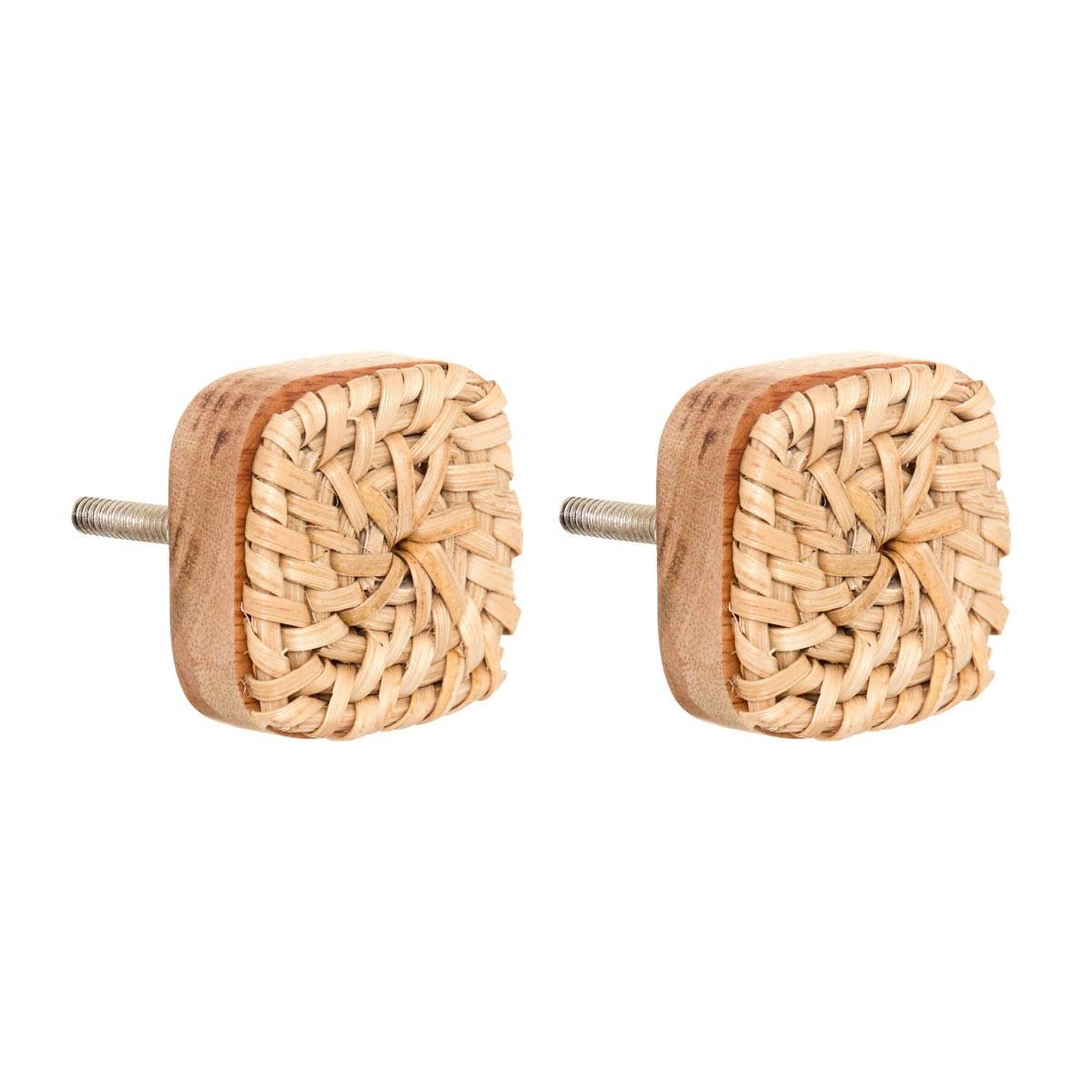 ATMOSPHERA Lot de 2 boutons de meuble en rotin  sylla  3cm naturel