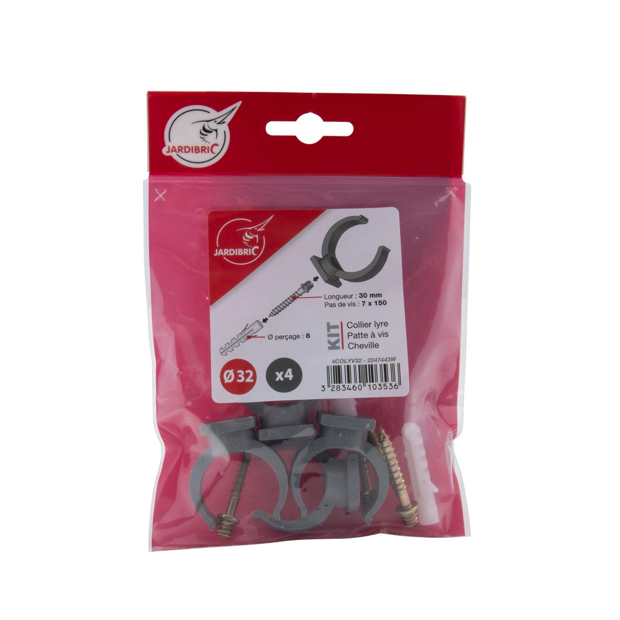 Voir la diapositive 1 : Jardibric Sachet de 4 colliers lyre avec vis ø32