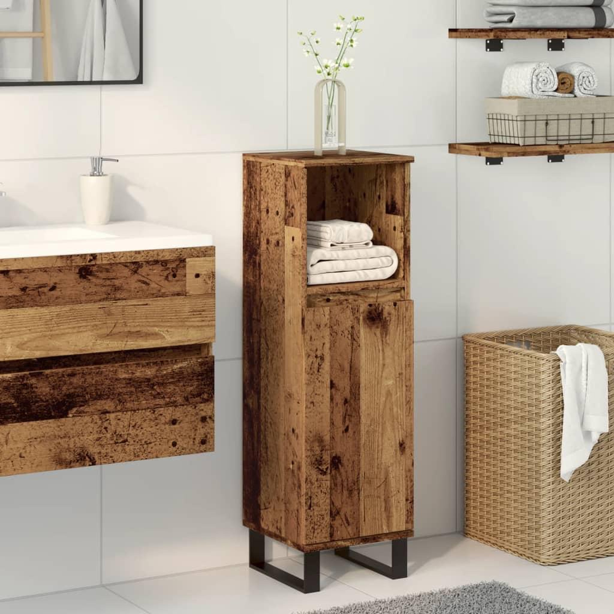 Voir la diapositive 3 : VIDAXL Armoire de salle de bain vieux bois 30x30x100cm bois ingenierie