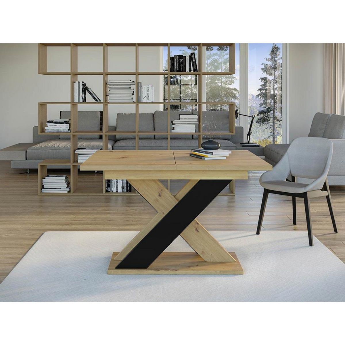 BEST MOBILIER Tosca - table à manger extensible - aspect chêne clair et noir - 4 à 6 personnes