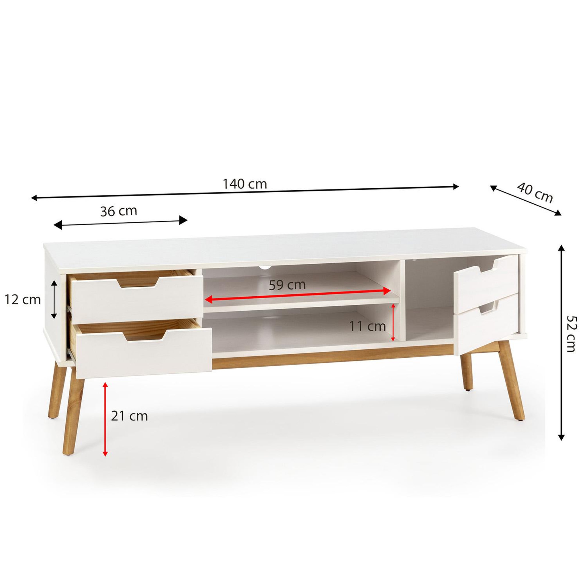 Voir la diapositive 4 : VS VENTA-STOCK Meuble tv Baku 1 porte et 2 tiroir couleur blanc, 140 cm