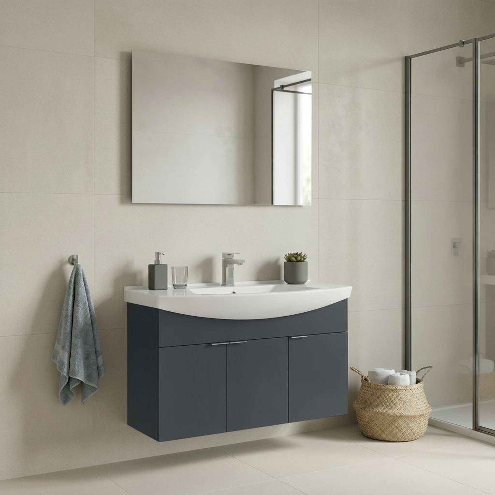 Voir la diapositive 2 : Habitat et Jardin Meuble avec simple vasque et miroir  Purus 100  - 100 x 50 x 58 cm - Matte Anthracite