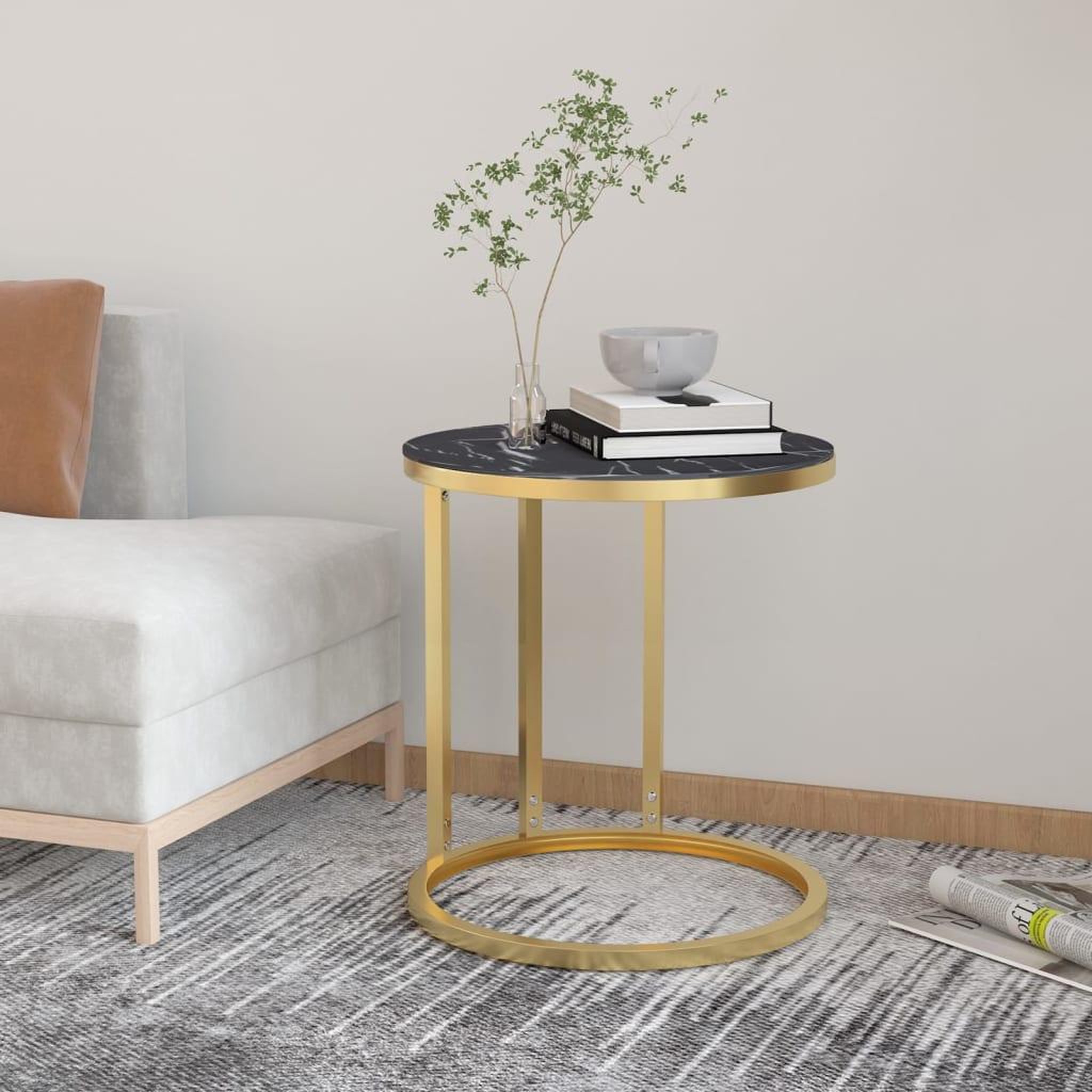 VIDAXL Table d'appoint Dore et marbre noir 45 cm Verre trempe