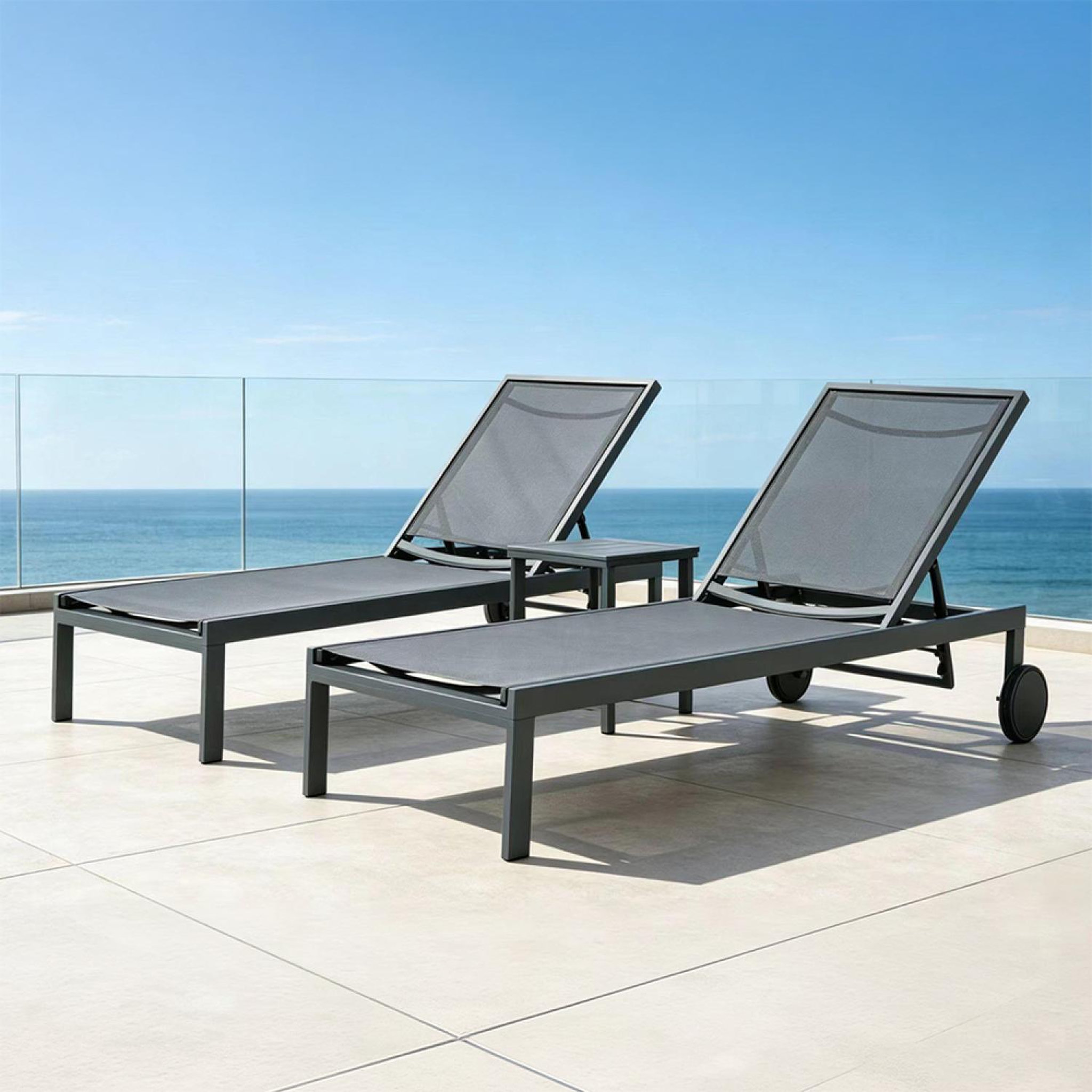 Voir la diapositive 6 : CONCEPT USINE Lot de 2 bains de soleil inclinables gris foncé avec roues en aluminium cuba