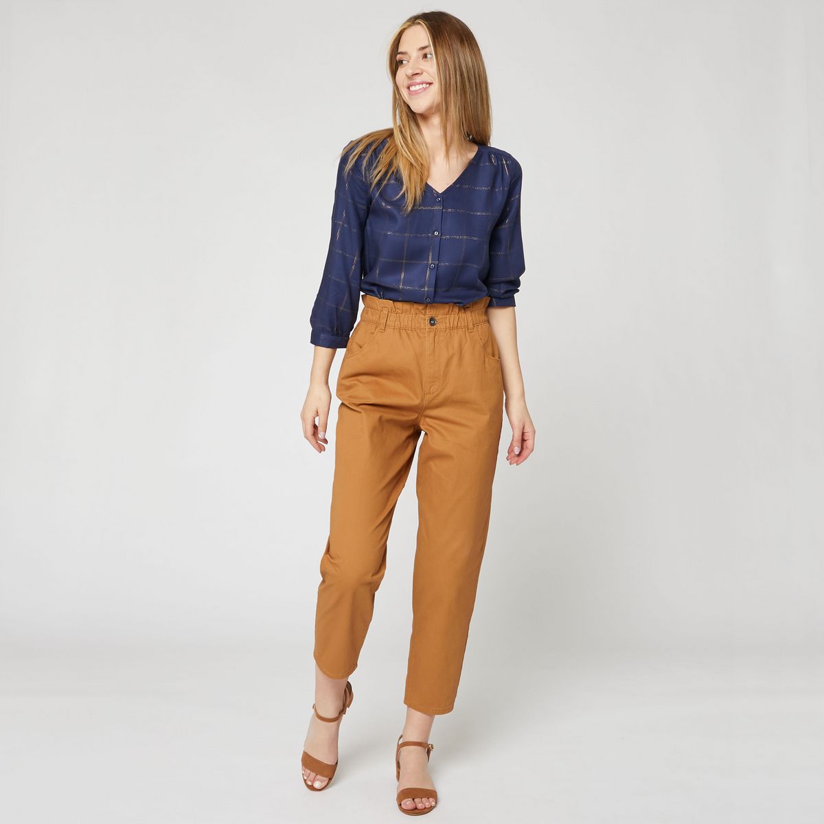 IN EXTENSO Pantalon taille élastiquée beige camel femme
