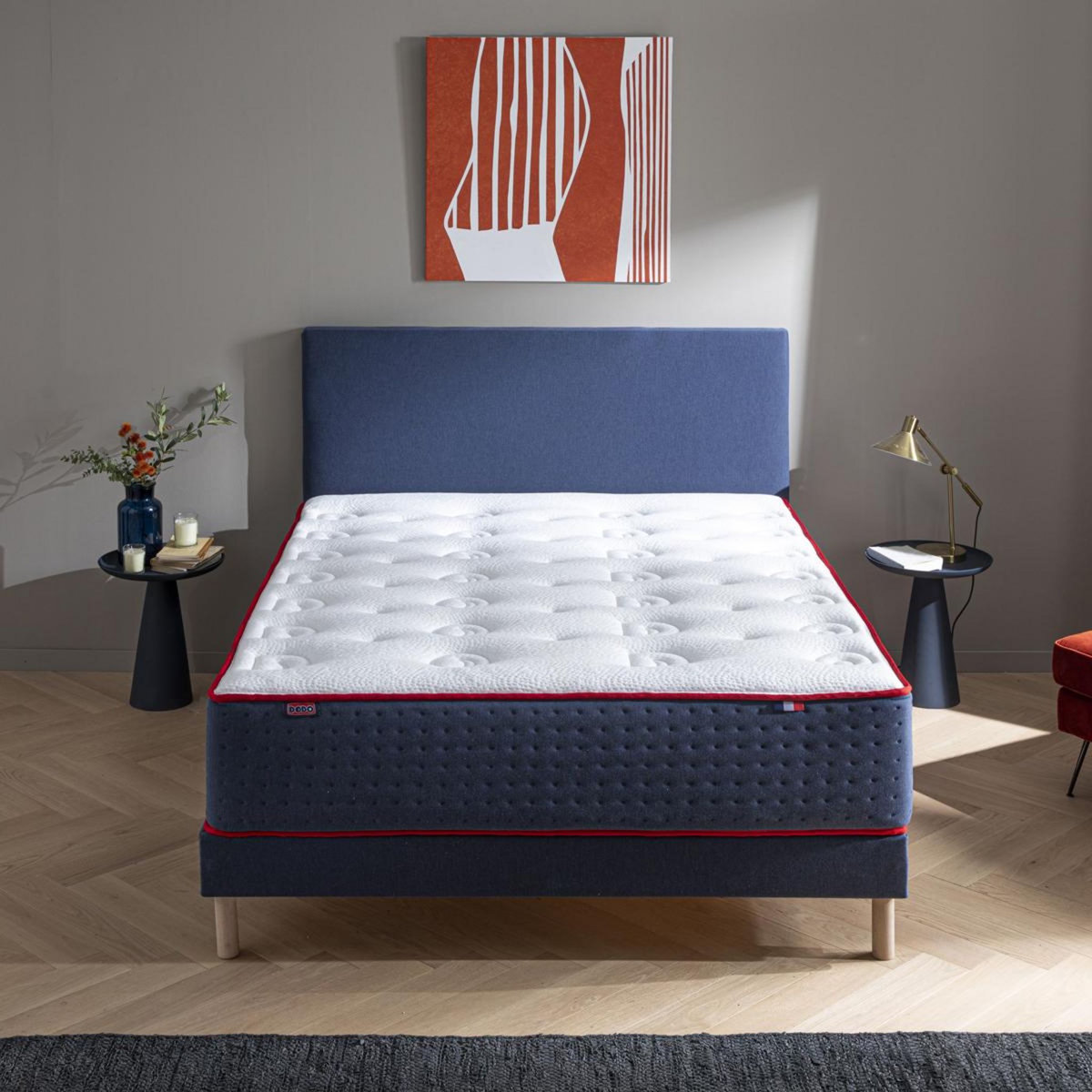 DODO Ensemble - Matelas mi-ferme + sommier Bleu LE VERITABLE