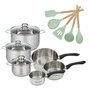 Voir la diapositive 1 : Fackelmann Set de 3 faitouts 16, 20 et 24 cm, 3 casseroles 12 16 20 cm en inox et 5 ustensiles Fackelmann Geneva