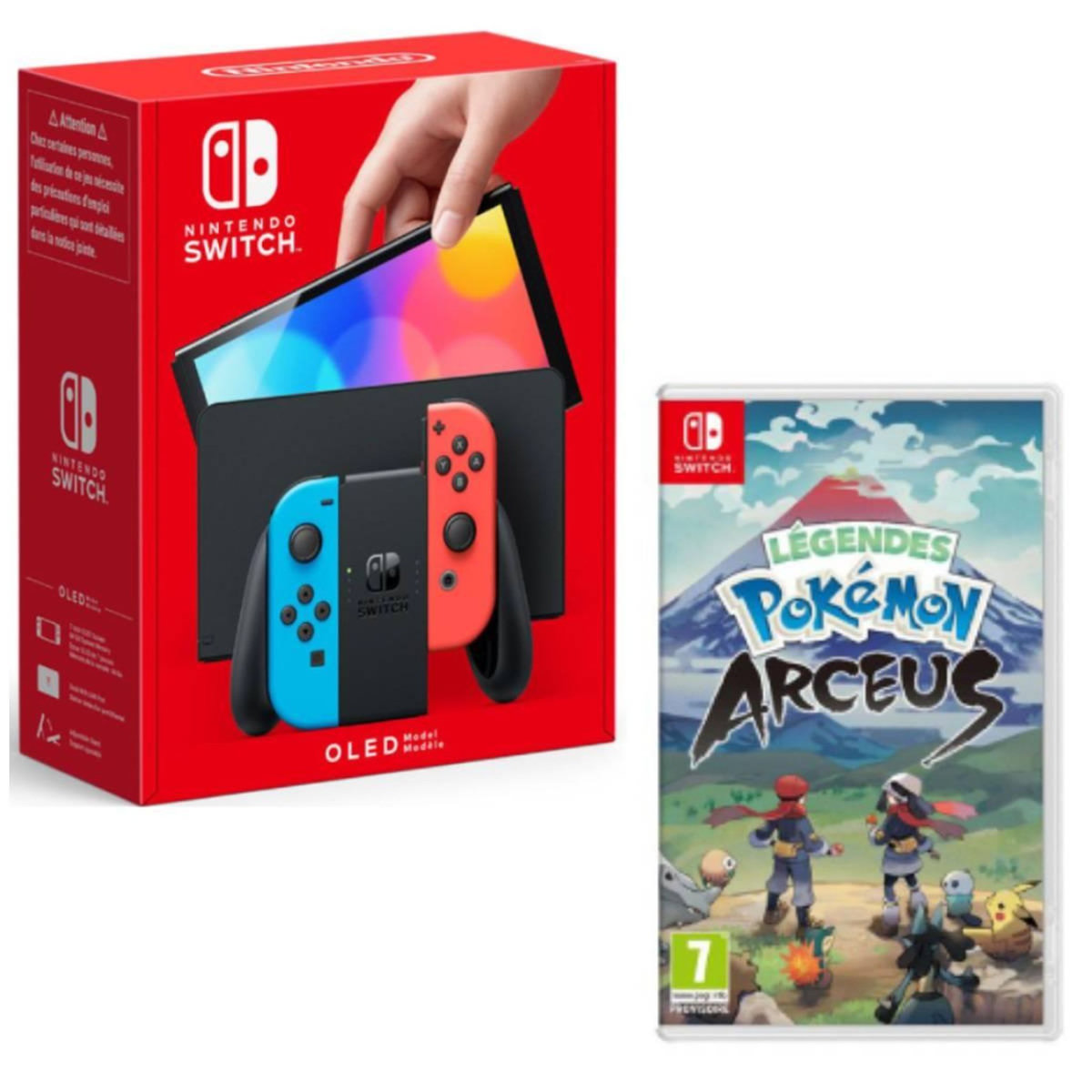 NINTENDO Console Nintendo Switch (modèle OLED) Joy-Con Bleu et Rouge + Légendes Pokémon : Arceus Nintendo Switch