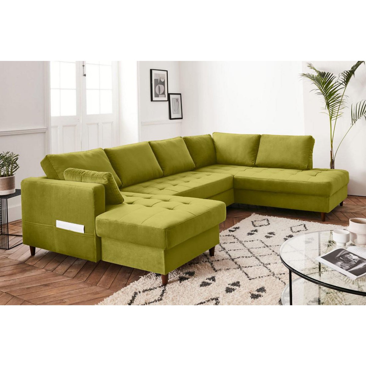 LISA DESIGN Anna - canapé panoramique d'angle droit - 7 places - convertible avec coffre - en velours