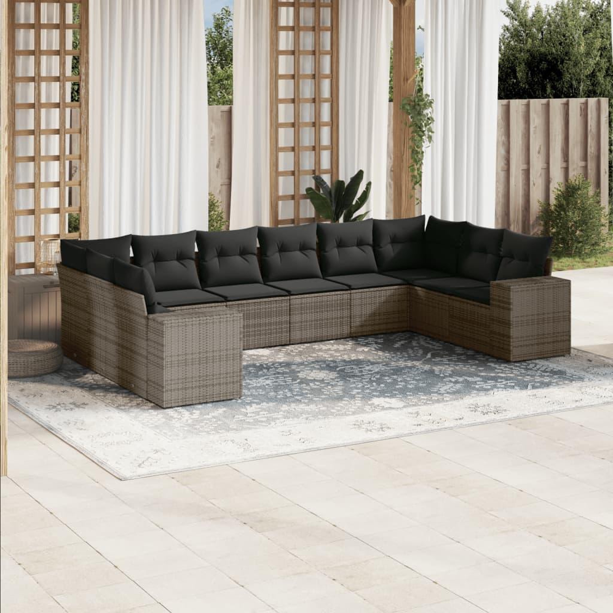 VIDAXL Salon de jardin avec coussins 10 pcs gris resine tressee