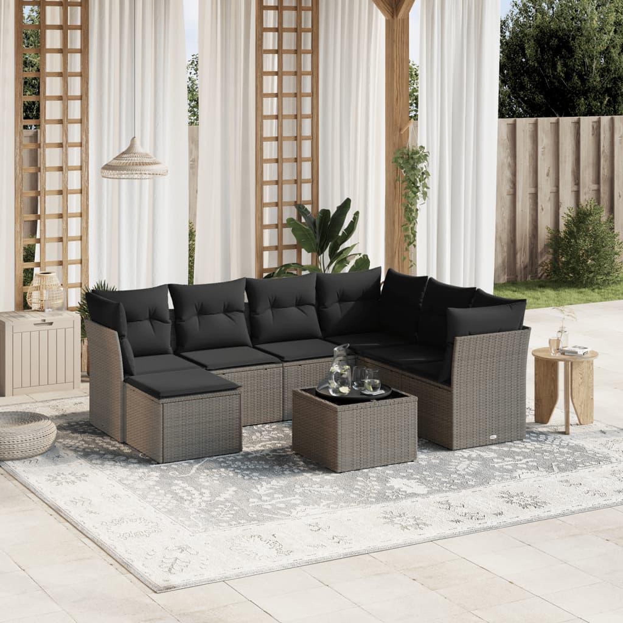 VIDAXL Salon de jardin 8 pcs avec coussins gris clair resine tressee