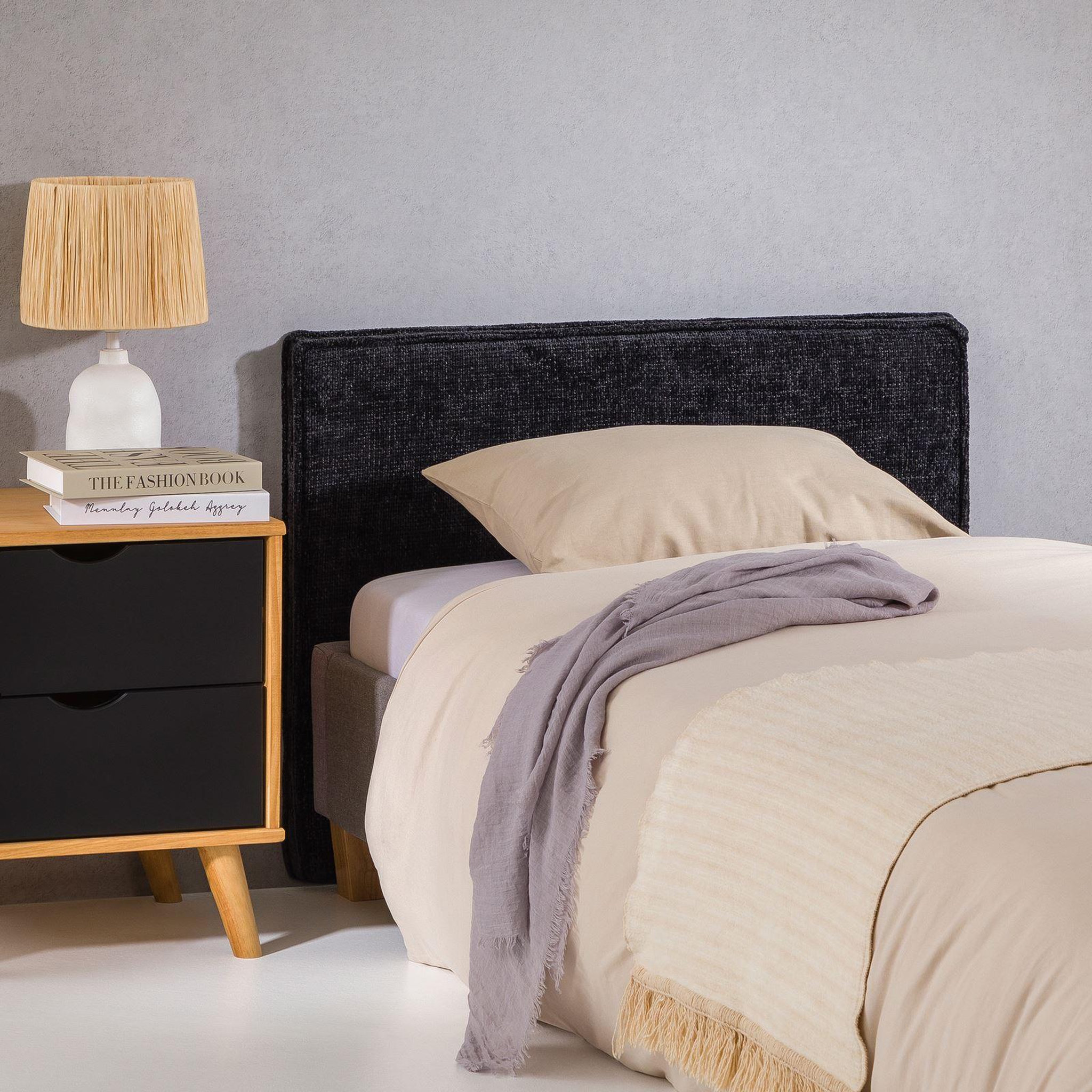 Voir la diapositive 2 : IDIMEX Tête de lit yolan 90 sur pieds, en tissu