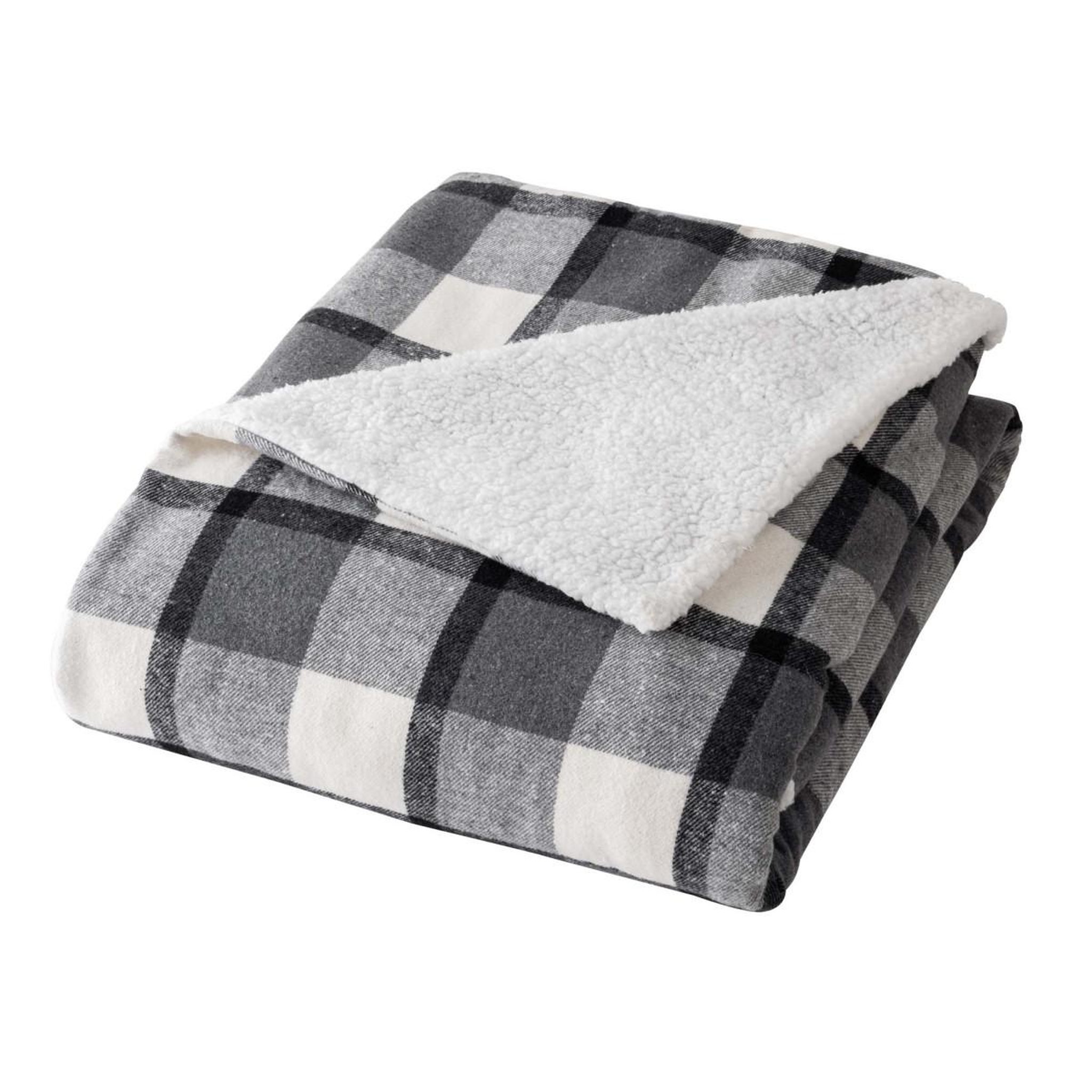 Douceur d'Intérieur Plaid tartan sherpa  ecossais  125x150cm anthracite