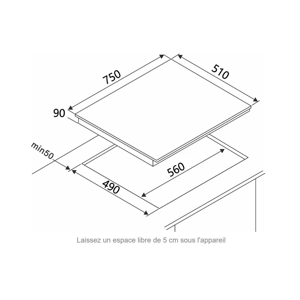 Fagor Table de cuisson gaz 75cm 5 feux noir - FAG6650N
