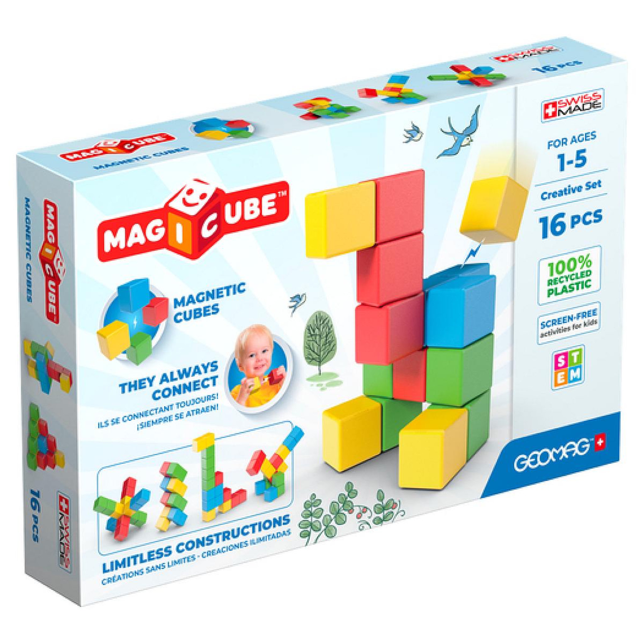 Geomag MagiCube Cubes magnetiques - Set Creatif 16 pcs
