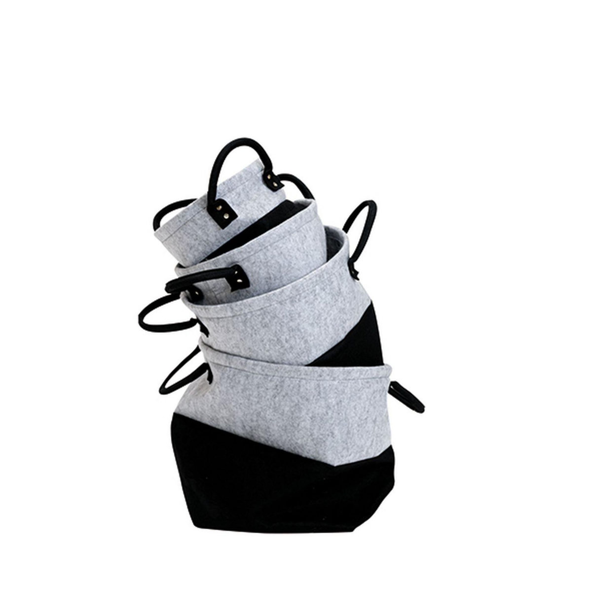 KB8 Lot de 4 Paniers bicolores en feutre non-tissé - Noir et Gris
