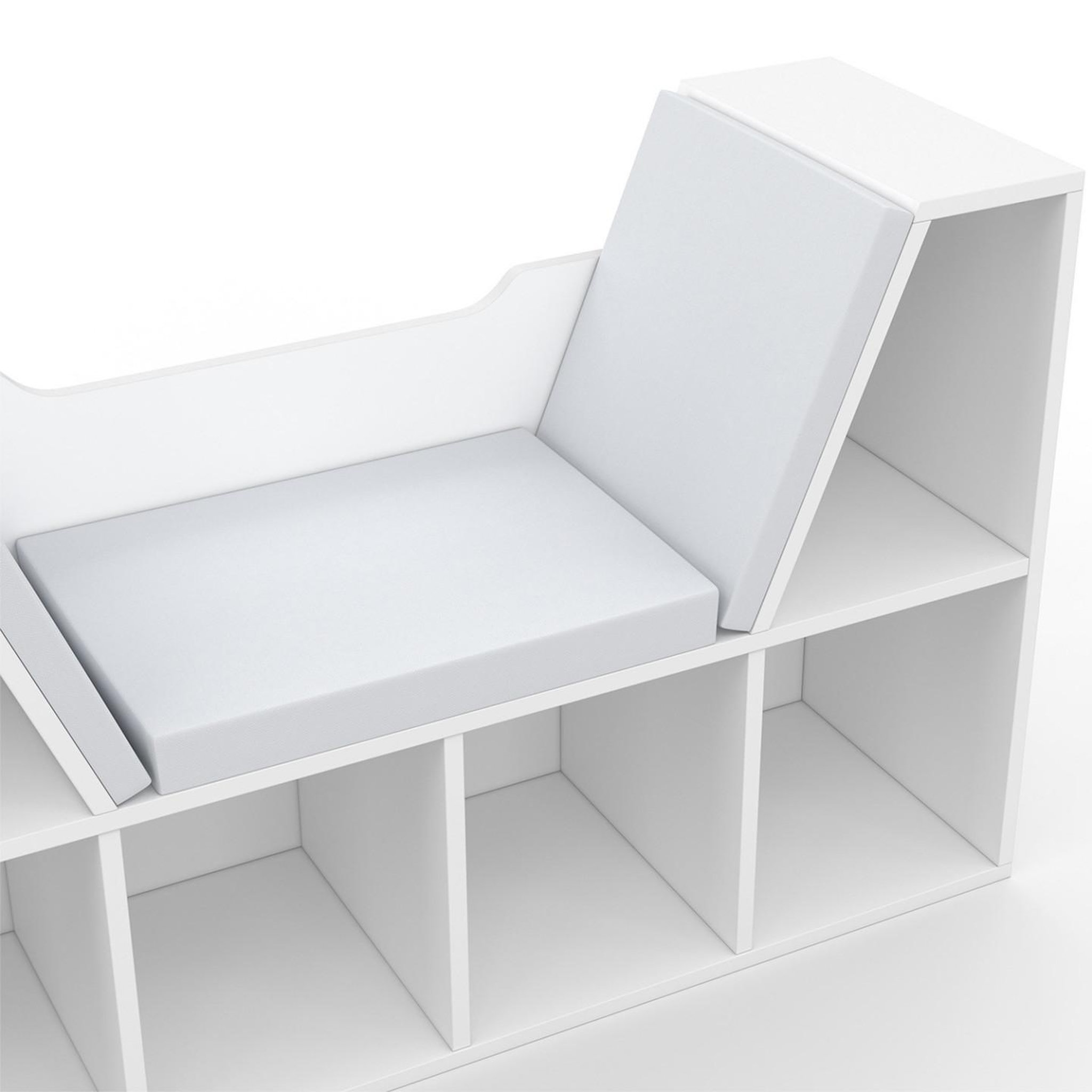 Voir la diapositive 5 : ID MARKET Bibliothèque banc oscar 6 cases avec coussins gris 102 cm blanc