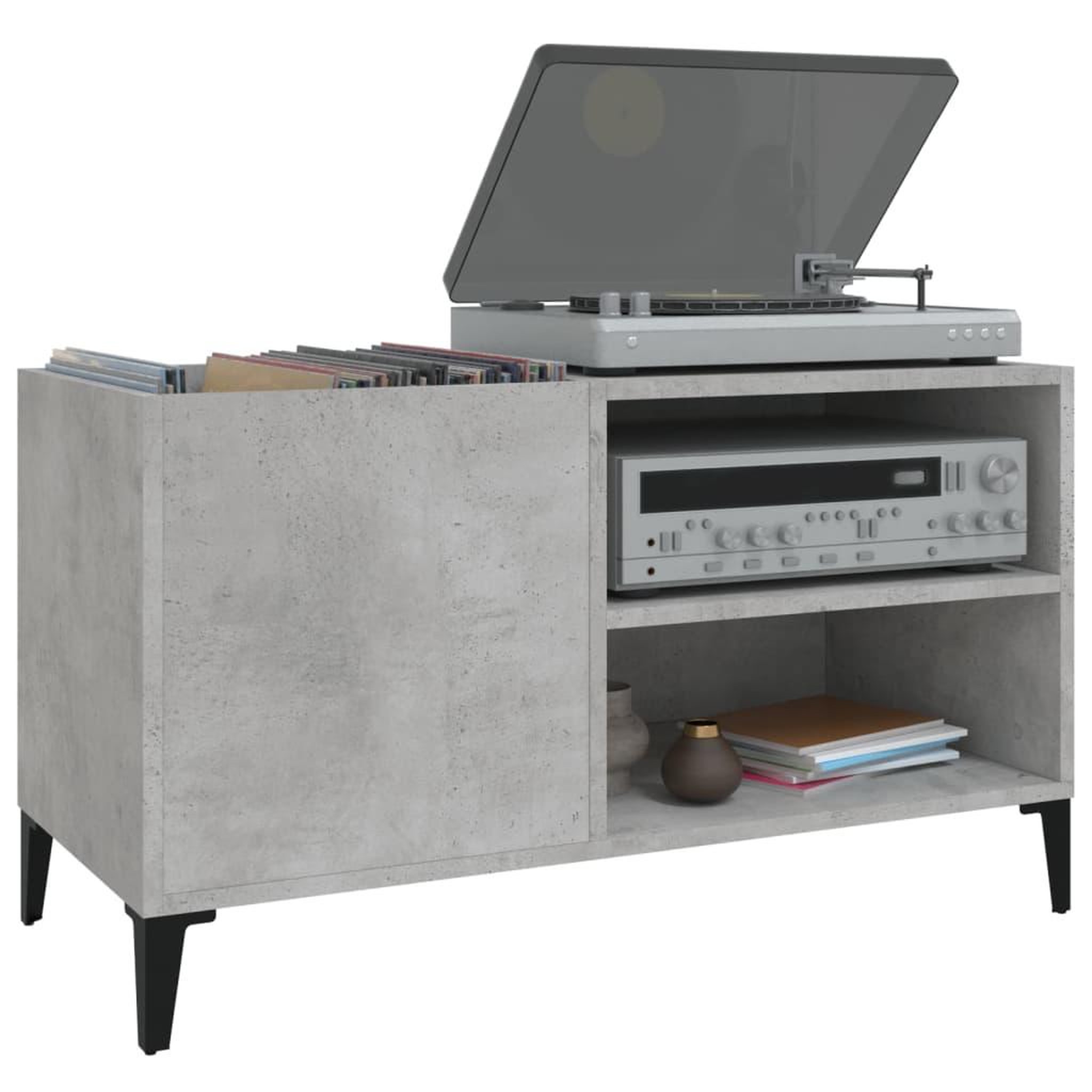 Voir la diapositive 4 : VIDAXL Armoire a disques gris beton 84,5x38x48 cm bois d'ingenierie