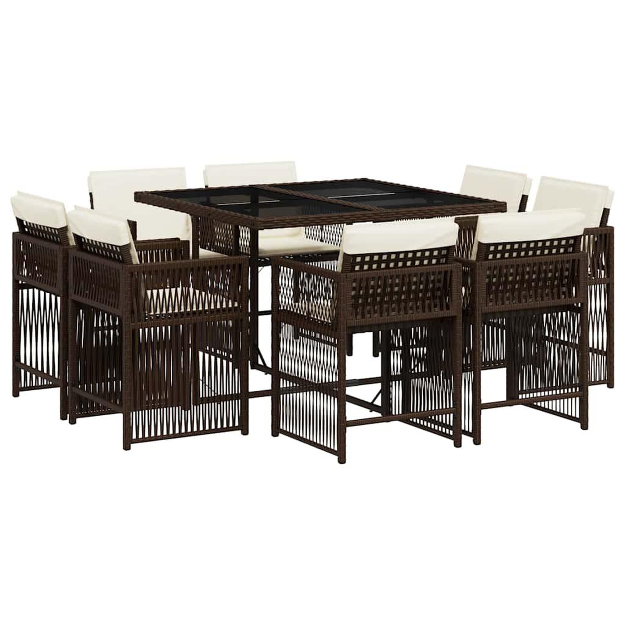 Voir la diapositive 2 : VIDAXL Ensemble a manger de jardin et coussins 9 pcs marron poly rotin
