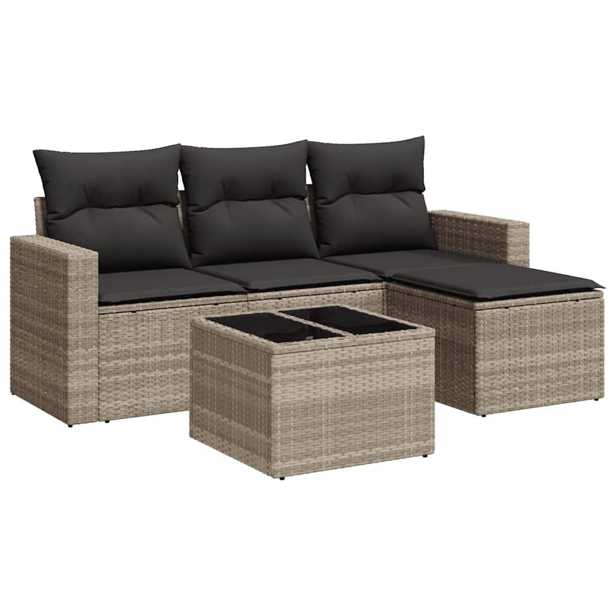Voir la diapositive 2 : VIDAXL Salon de jardin 5 pcs avec coussins gris clair resine tressee