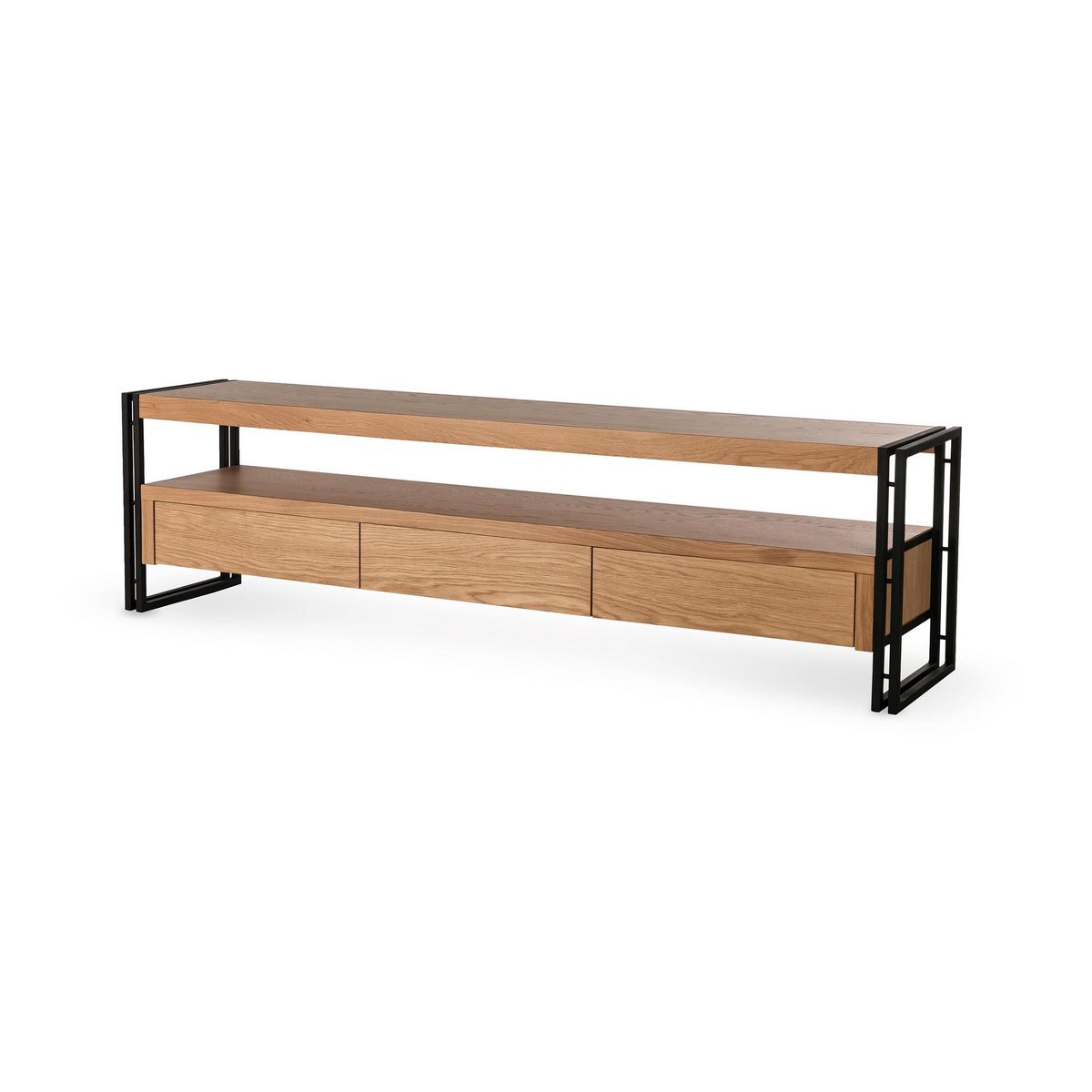 LISA DESIGN Bogota - meuble tv - bois plaquage chêne et noir - 3 tiroirs - 200 cm