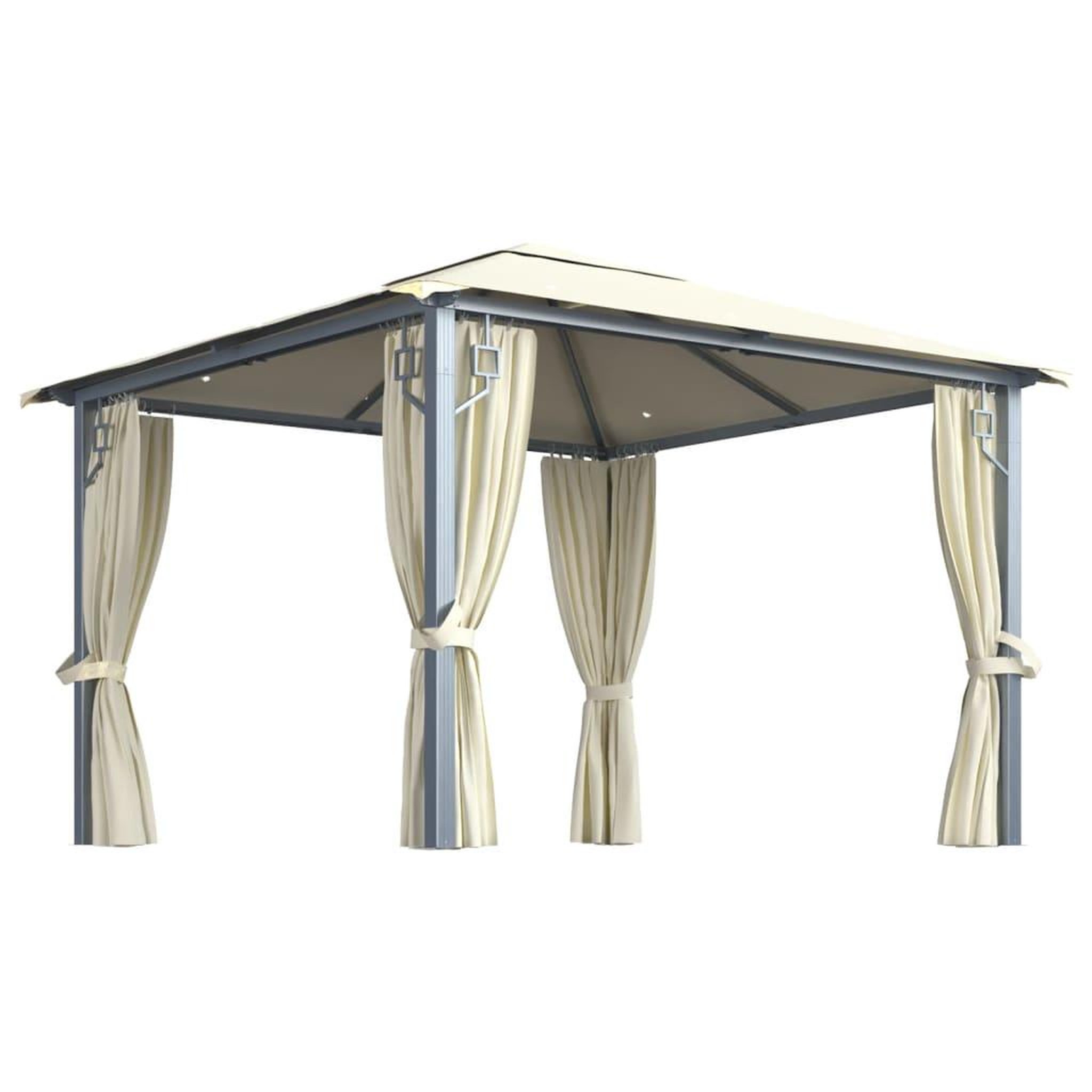 VIDAXL Tonnelle avec rideau et lumieres led 3x3 m creme aluminium