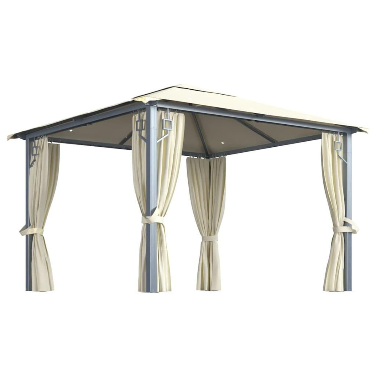 VIDAXL Tonnelle avec rideau et lumieres LED 3x3 m Creme Aluminium