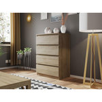 BEST MOBILIER Celia - commode 4 tiroirs - effet bois - 70 cm - style contemporain. Coloris disponibles : Marron