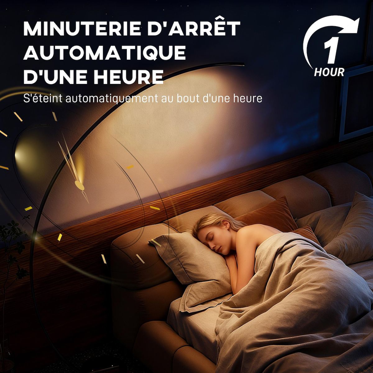 HOMCOM Lampadaire arc LED dimmable réglable 30W H.172 cm avec télécommande acier gris