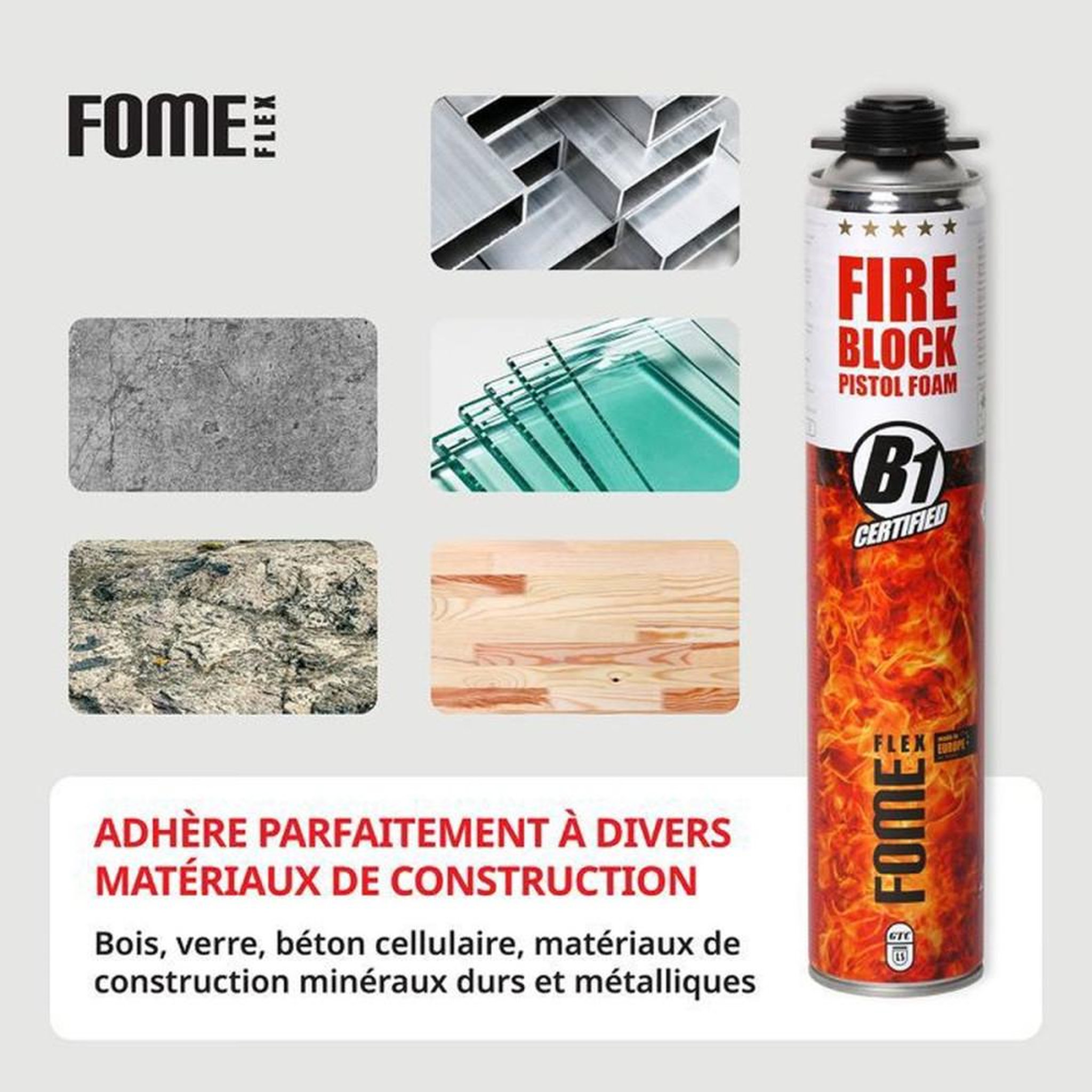 Voir la diapositive 3 : Mousse PU coupe-feu EI 240 pistolable pour joints et obturation, 750 ml