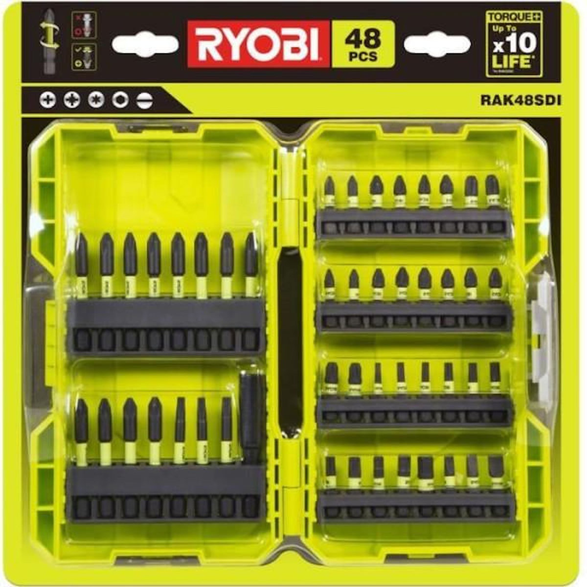 Ryobi Coffret antichoc empilable 48 embouts de vissage RYOBI - RAK48SDI