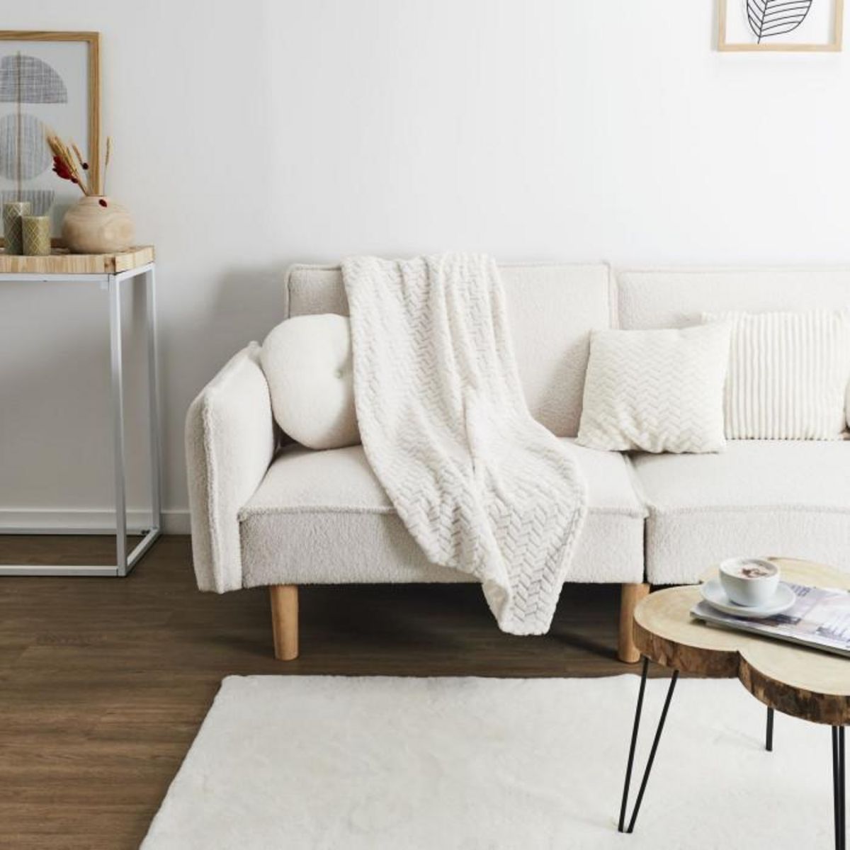 Paris Prix Plaid Effet Chevron  Crush  120x150cm Crème