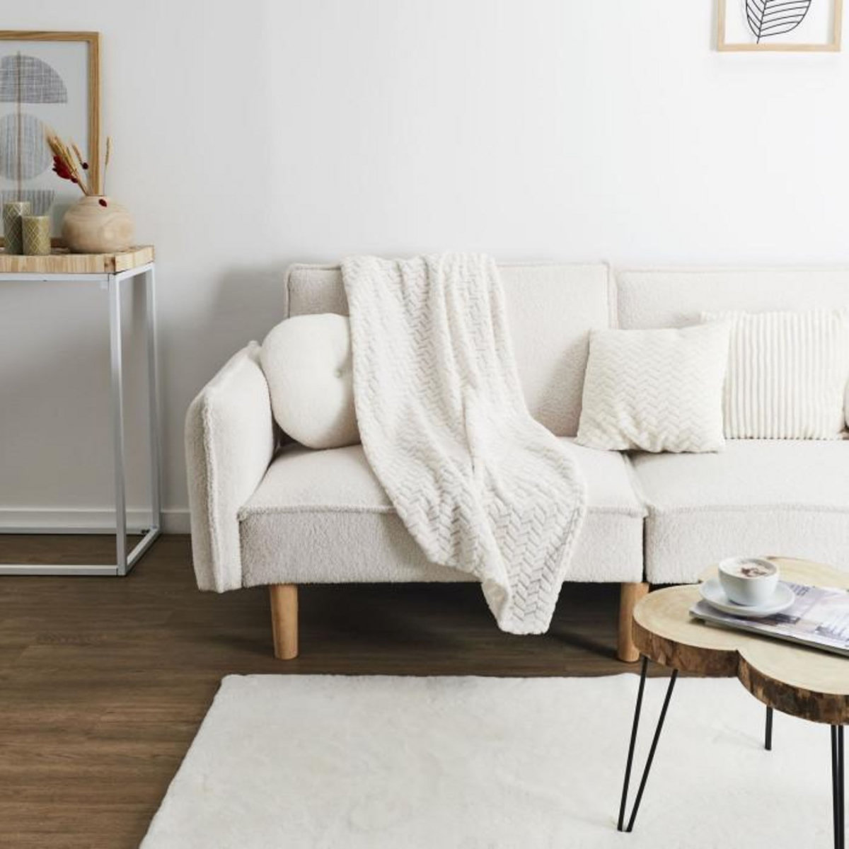 Paris Prix Plaid Effet Chevron  Crush  120x150cm Crème