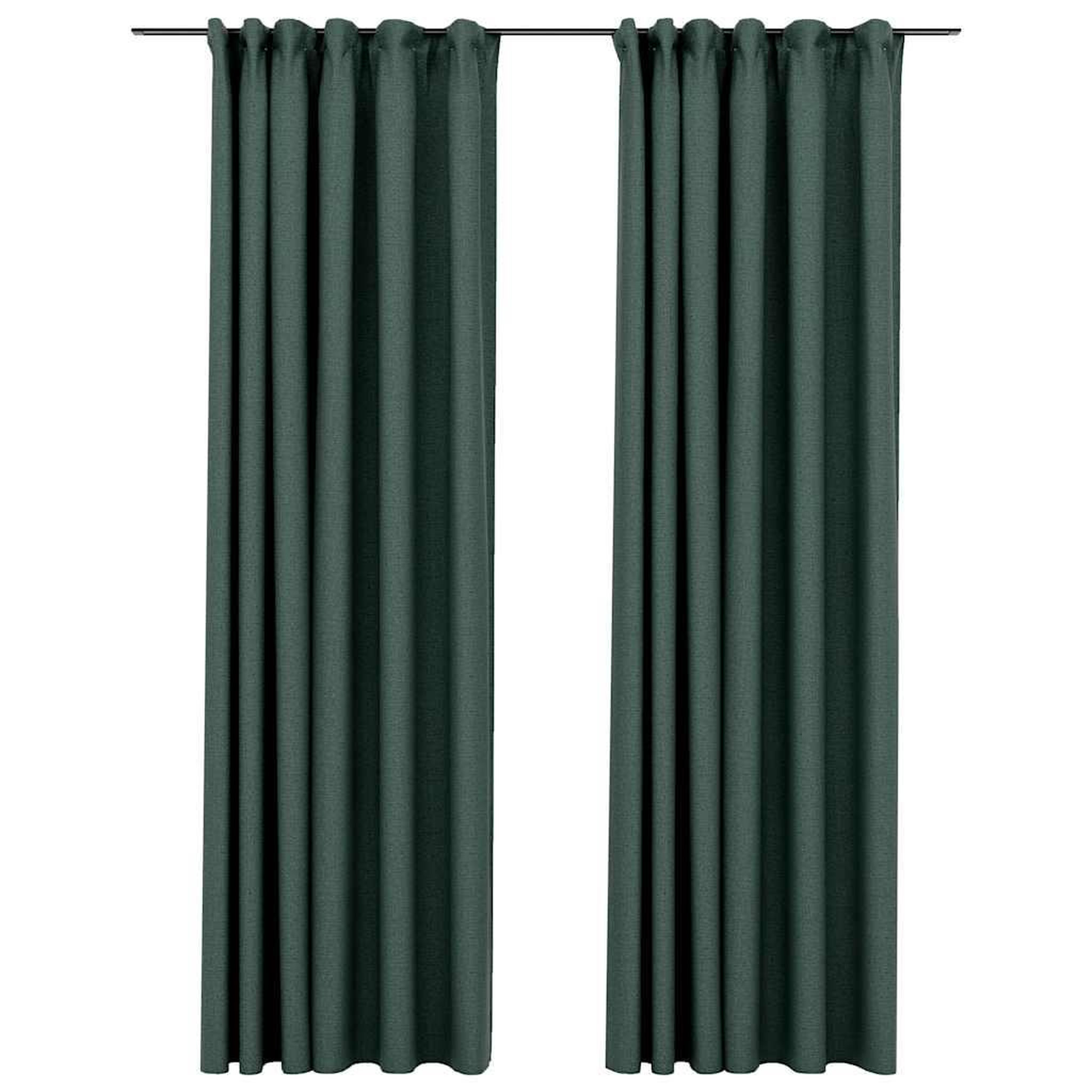 Voir la diapositive 2 : VIDAXL Rideaux occultants aspect lin avec crochets 2pcs Vert 140x225cm