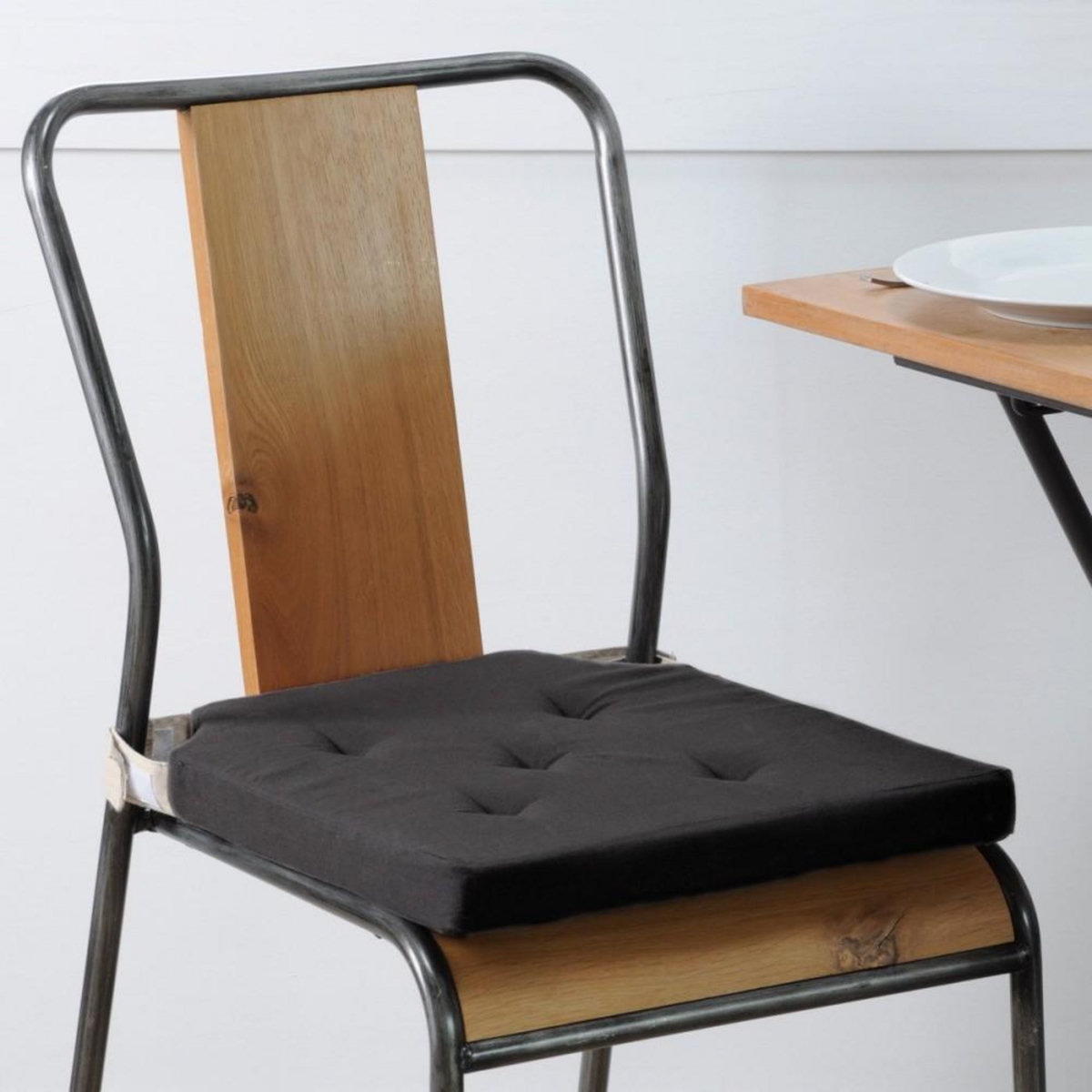 STOF Lot de 4 galettes de chaise Duo velcro 38x38 Noir Lin