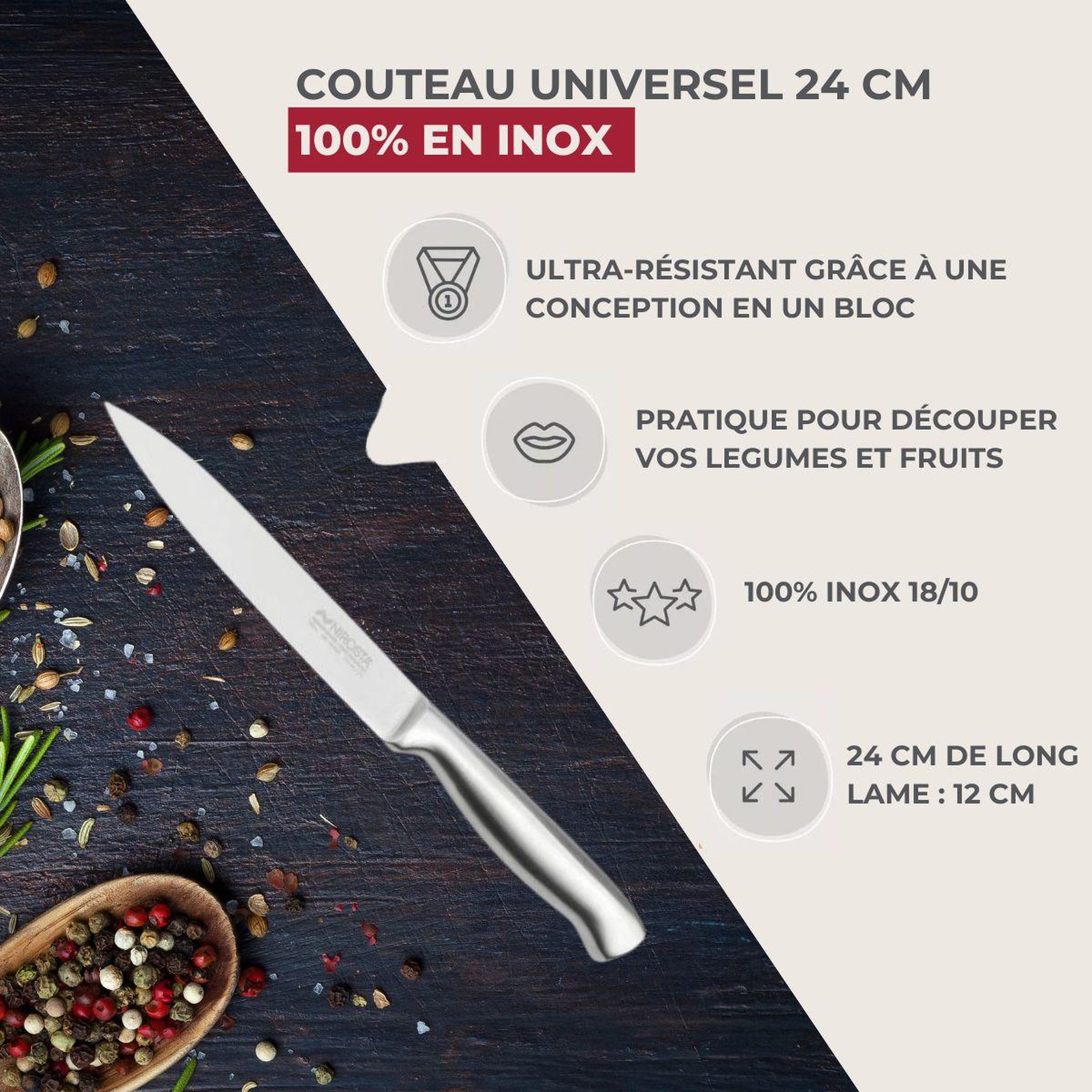 Voir la diapositive 2 : NIROSTA Ensemble de 2 couteaux de cuisine santoku lame de 18 cm nirosta star