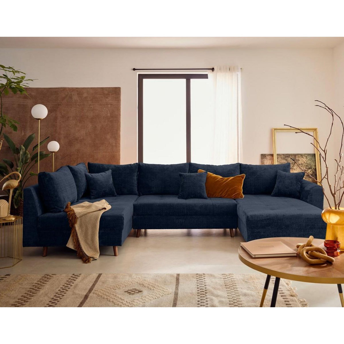 LISA DESIGN Rune - canapé panoramique d'angle gauche 7 places en velours texturé